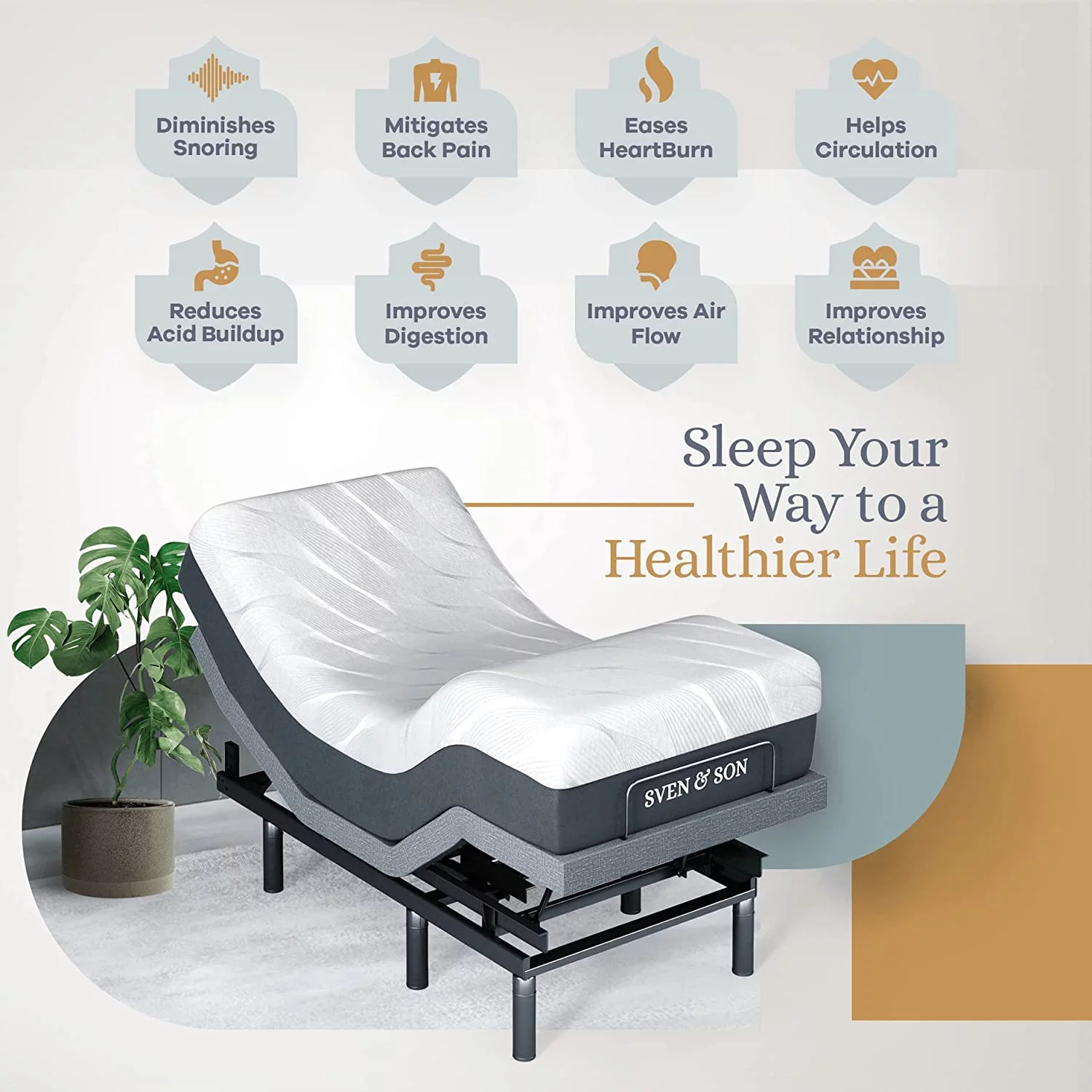 Popular & Son Bliss Series Adjustable Bed Base + 12" Luxury Cool Gel Memory Foam Mattress  Head Up Foot Up Pillow Up  Lumbar Support  USB Ports  Zero Gravity  Dual Massage  Wirele