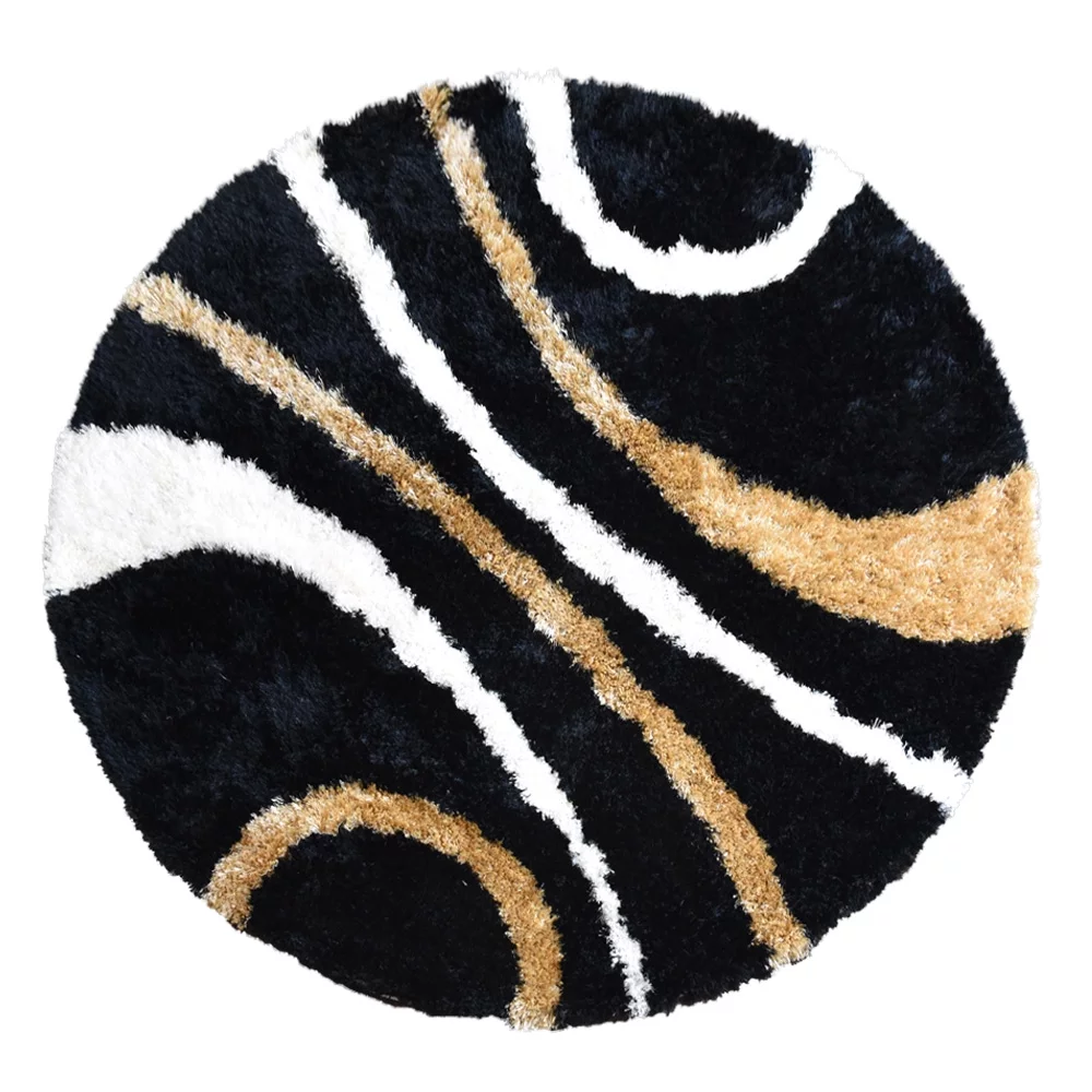 RUGSOTIC CARPETS HAND TUFTED SHAG POLYESTER ECO-FRIENDLY AREA RUGS - 8'x8', Round, Black, Plain Solid Design, High Pile Thick Handmade Anti Skid Area Rugs for Living Room, Bed Room K00111