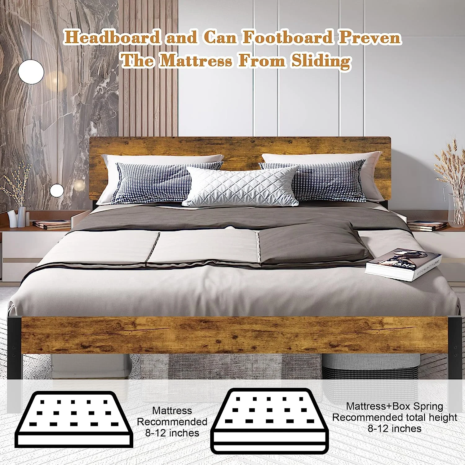 Codesfir Bed Frame with Headboard, Platform Metal Bed Frame King with 14 Heavy Duty Steel Slats, More Sturdy, Large Under Bed Storage, Noise-Free, No Box Spring Needed (King Size)