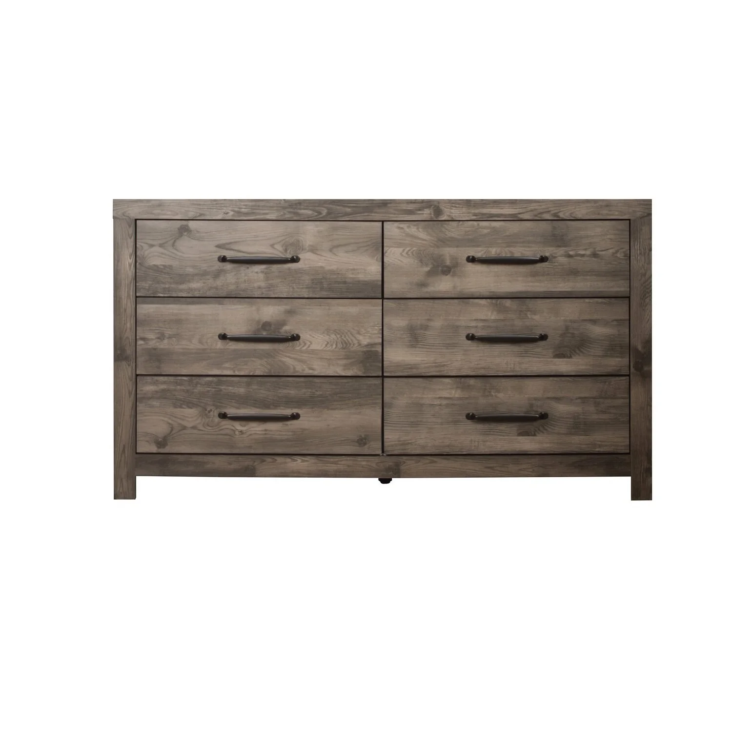 BenJara Ent 59 Inch Dresser, 6 Drawers with Black Handles, Greige Brown Finish