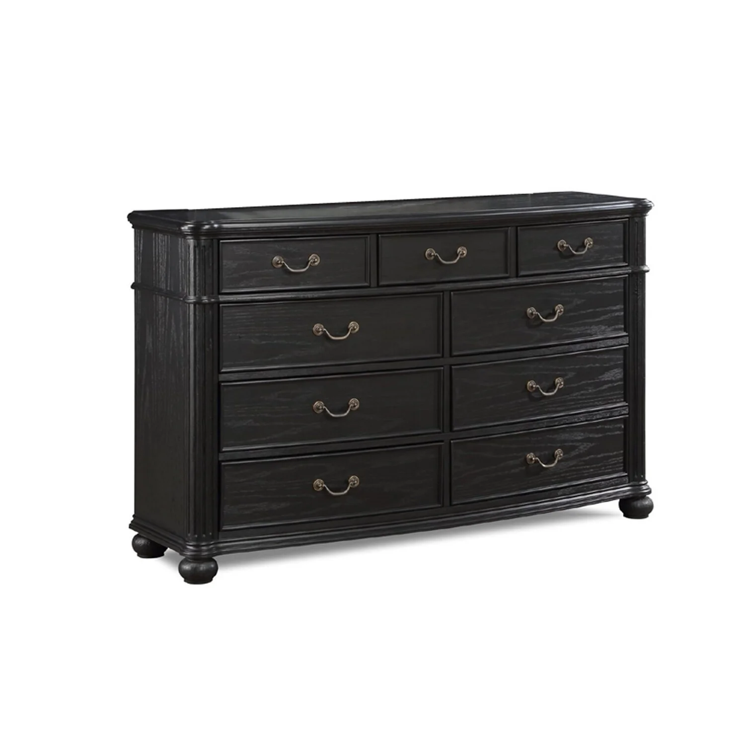 Benjara Berry 62 Inch Wide Dresser with Mirror, 9 Drawers, Floated Top, Black Wood