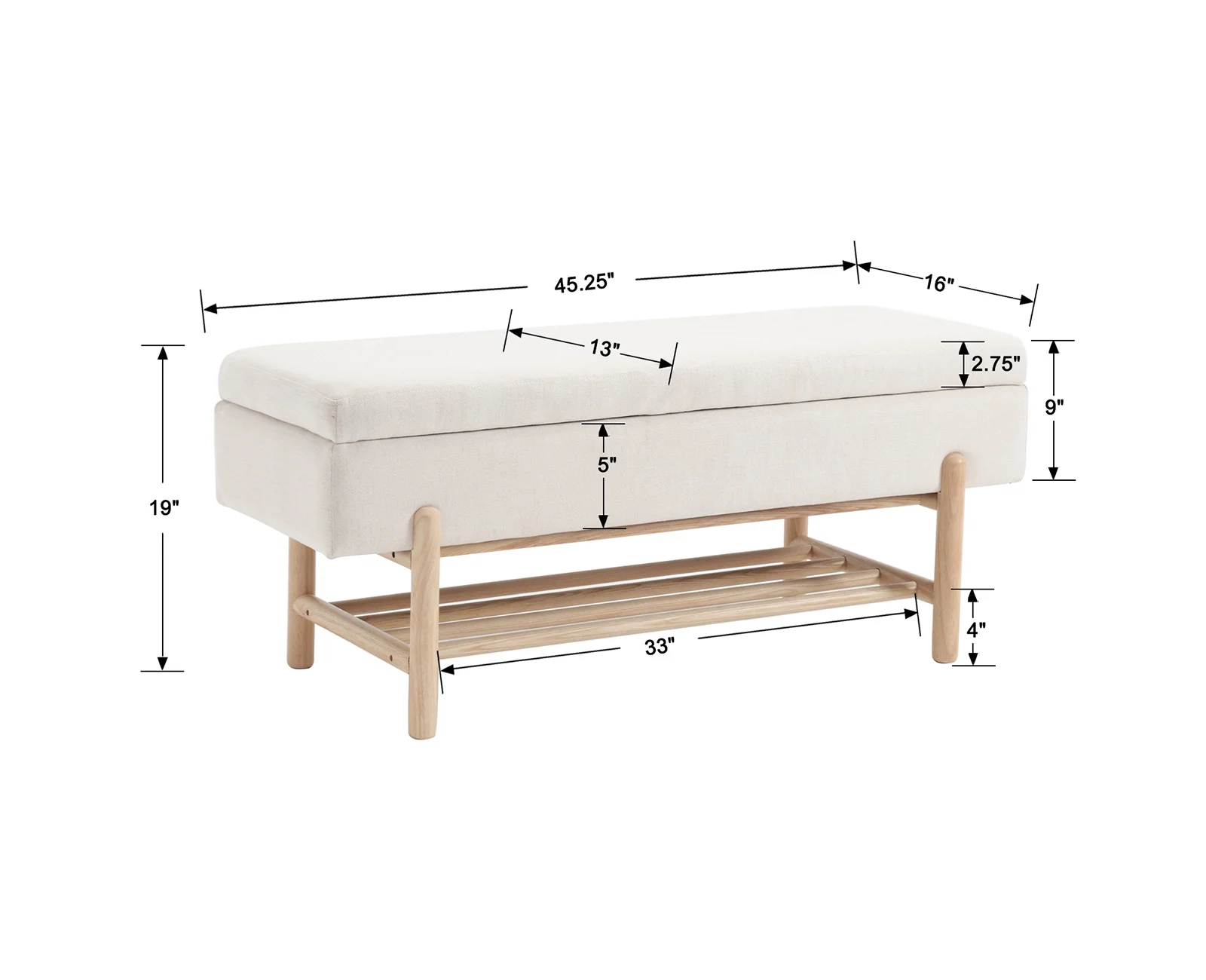 Dayalane Entryway Storage Bench, Linen Upholstered End of Bed Ottoman Bench with Wooden Shoe Rack, Modern Long Bench for Bedroom Living Room Hallway Foyer, Beige