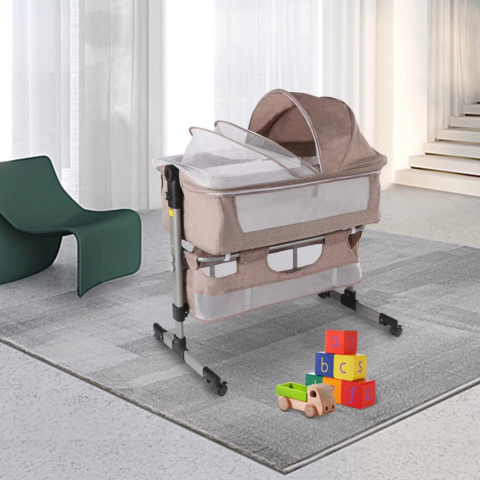 Baby Bassinet Bedside Sleeper Baby Crib Baby Bed with Cradle 5 Height Adjustable