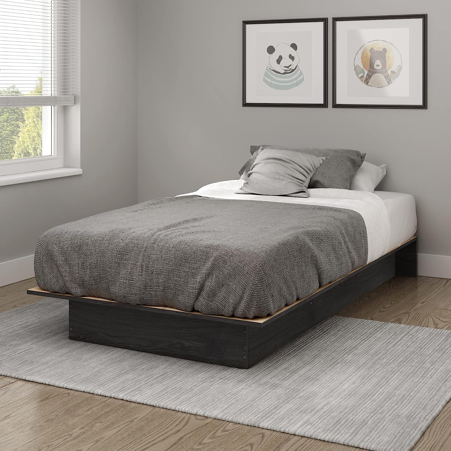 QCAI Libra Twin Platform Bed (39''), Gray Oak