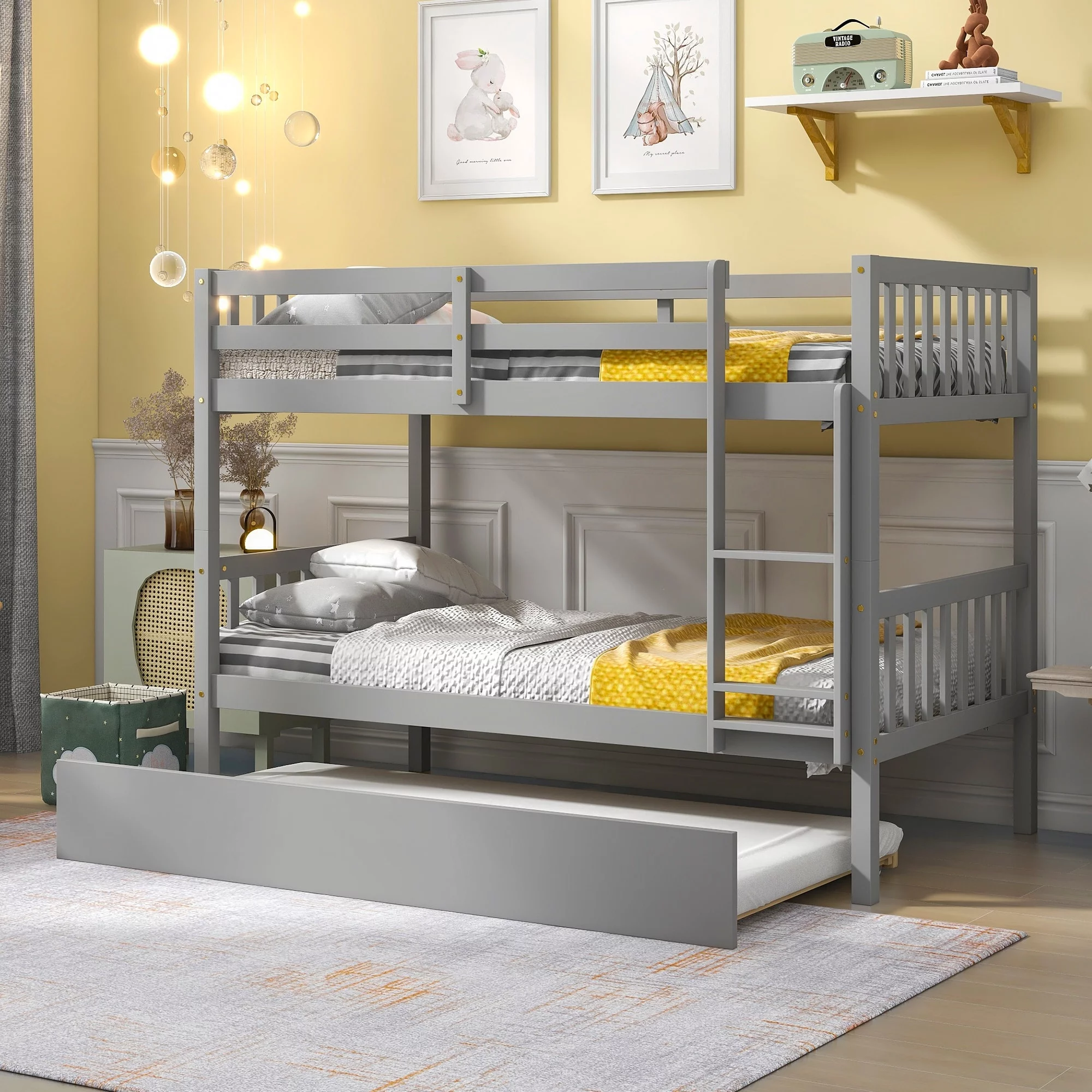 Nestfair Twin over Twin Bunk Bed with Trundle White