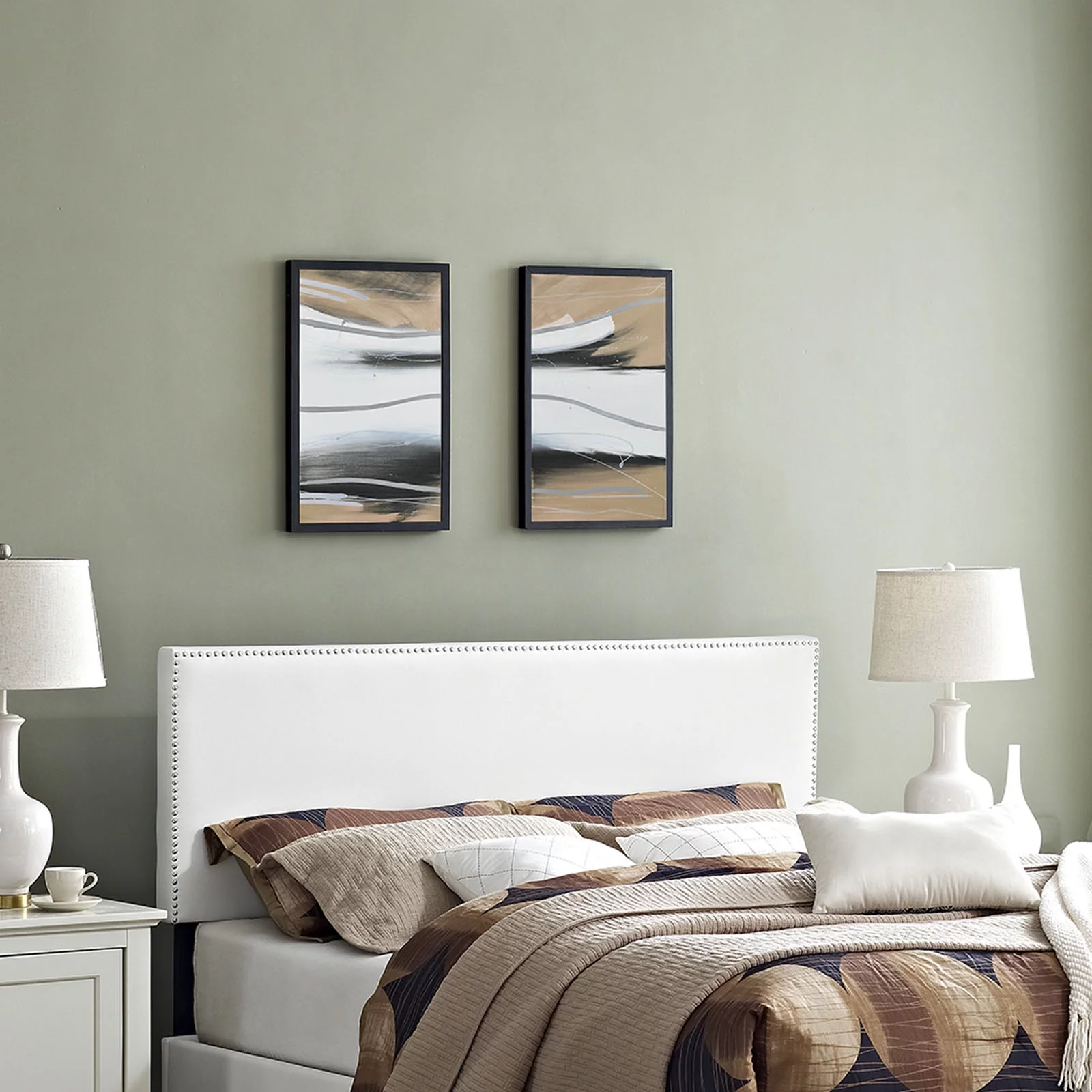 Modern Contemporary Urban Design Bedroom King Size Headboard, White, Faux Leather Wood