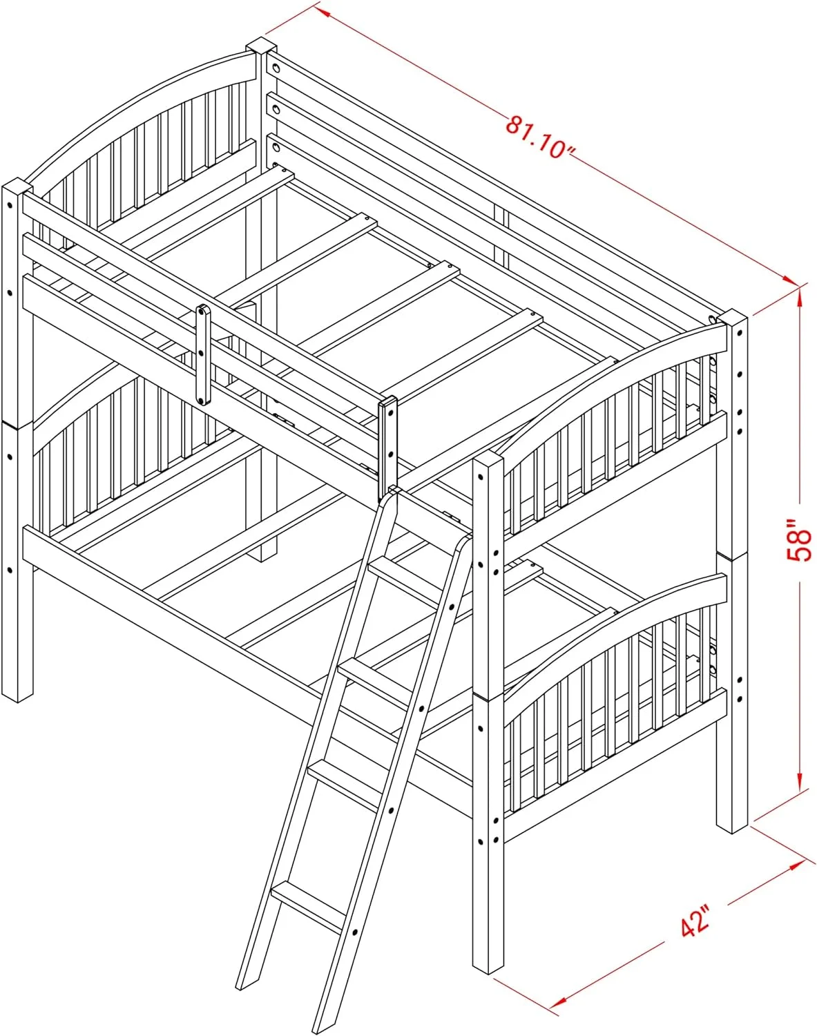 Real Wood Bunk Beds 4-Sep Ladder And Safey Rail, Oak Finish