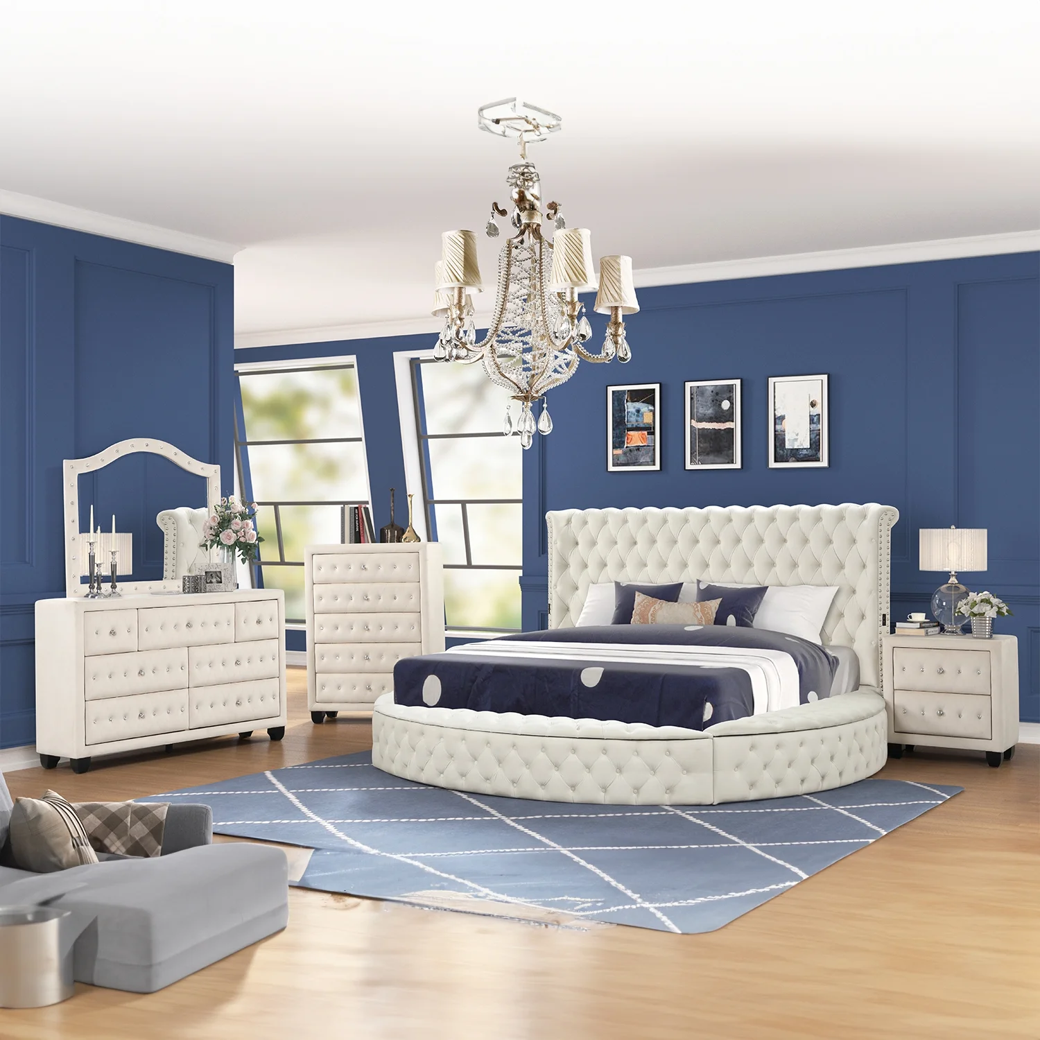 Hazel Queen Tufted Upholstery Storage Bed made with Wood in Cream