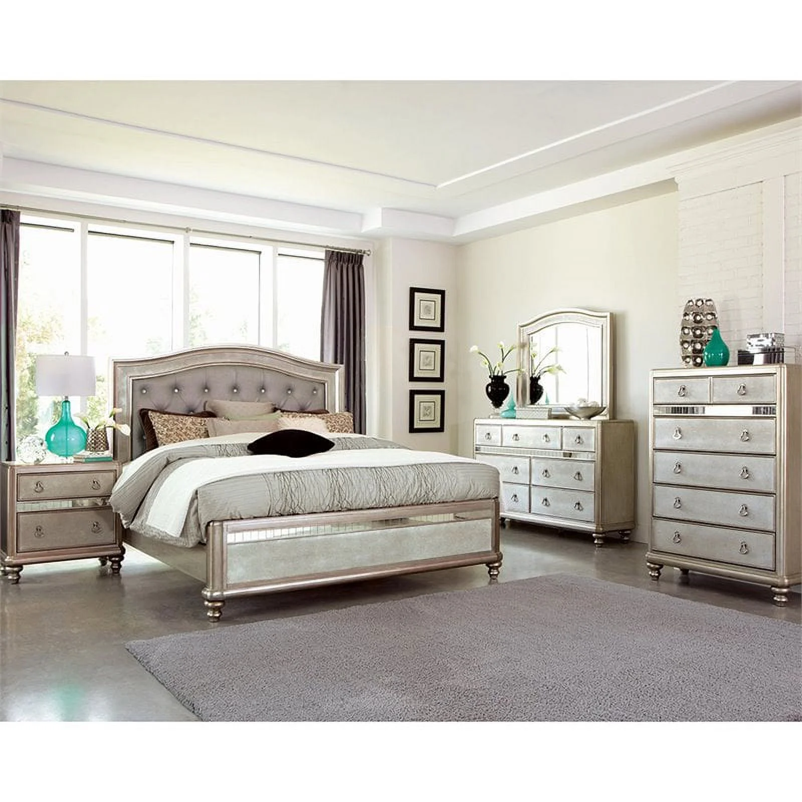 Kingfisher Lane Tufted California King Panel Bed in Platinum