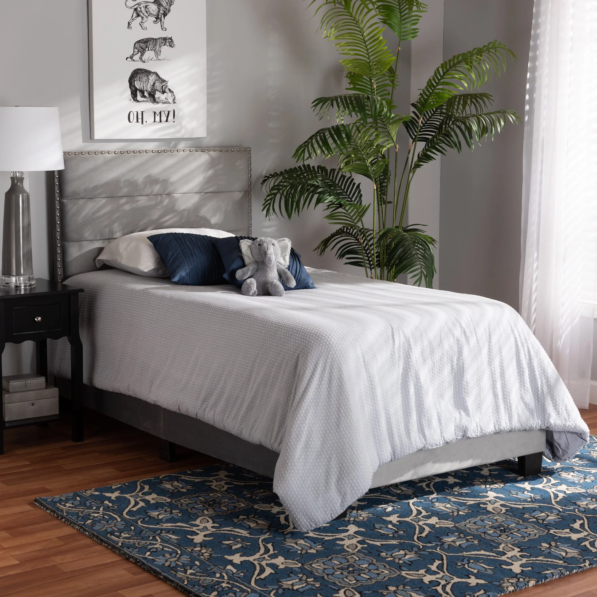 Baxton Studio Tamira Contemporary Glam Velvet Fabric Twin Size Panel Bed Blue