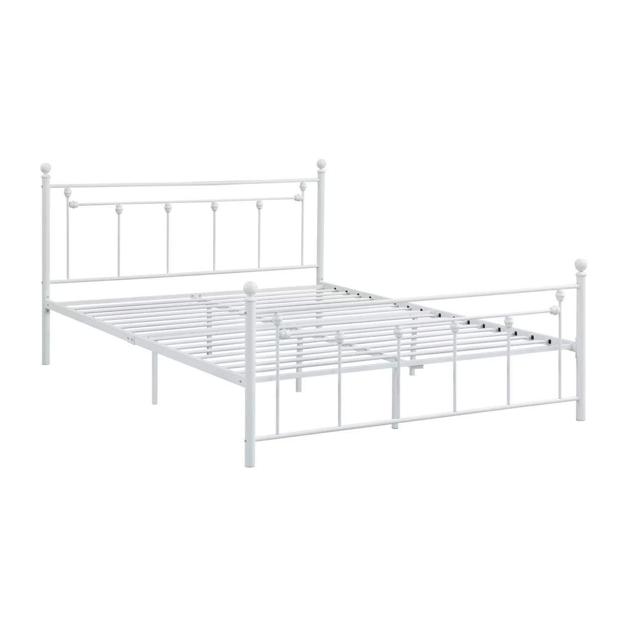 Olly Modern Queen Size Bed Heavy Steel Metal Slatted Frame, Matte White