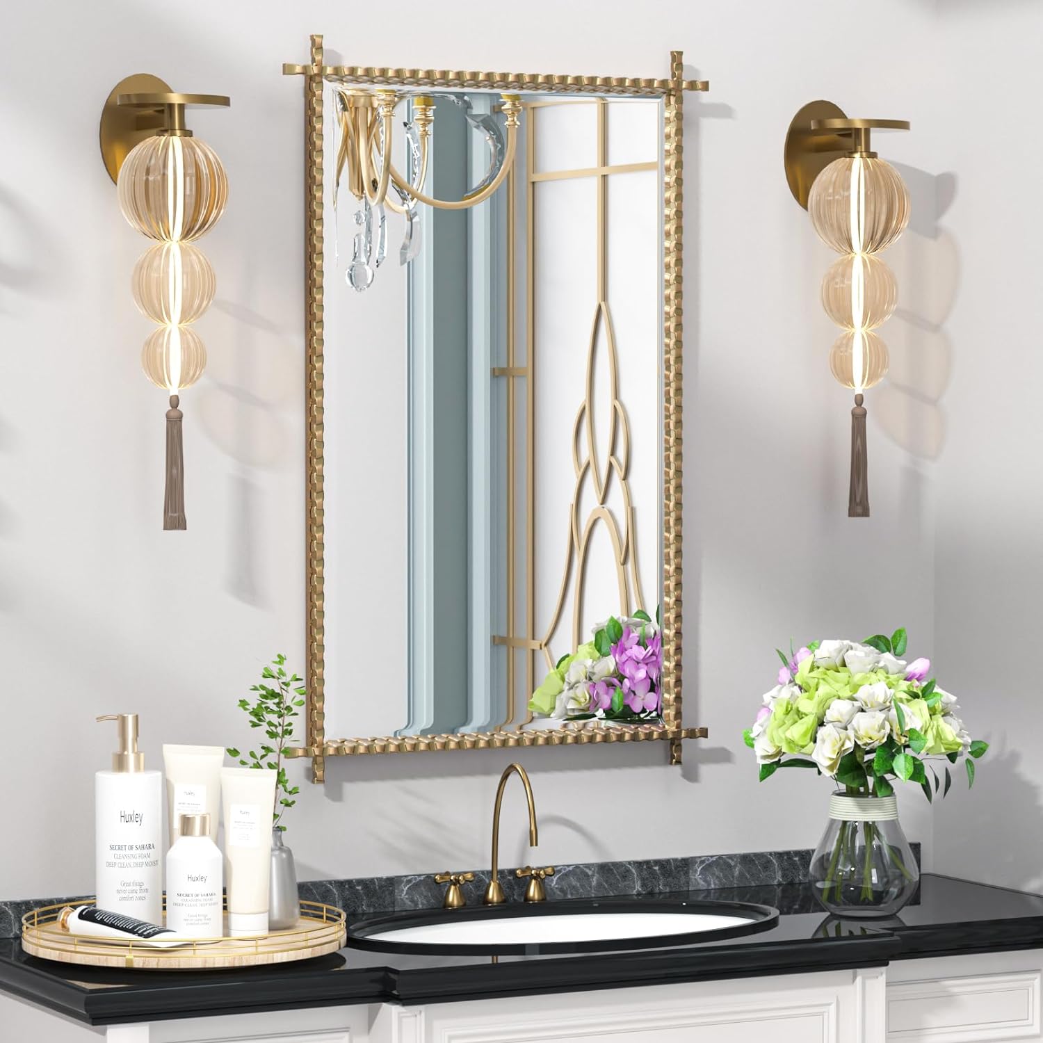 Bathroom Mirror, 24x36 Inch Hand-Made Wall Mirrors Decorative Mirror with Metal Frame, Entryway Mirror, Dresser Mirrors for Bedroom, Living Room, Hallway, Nursery Mirror