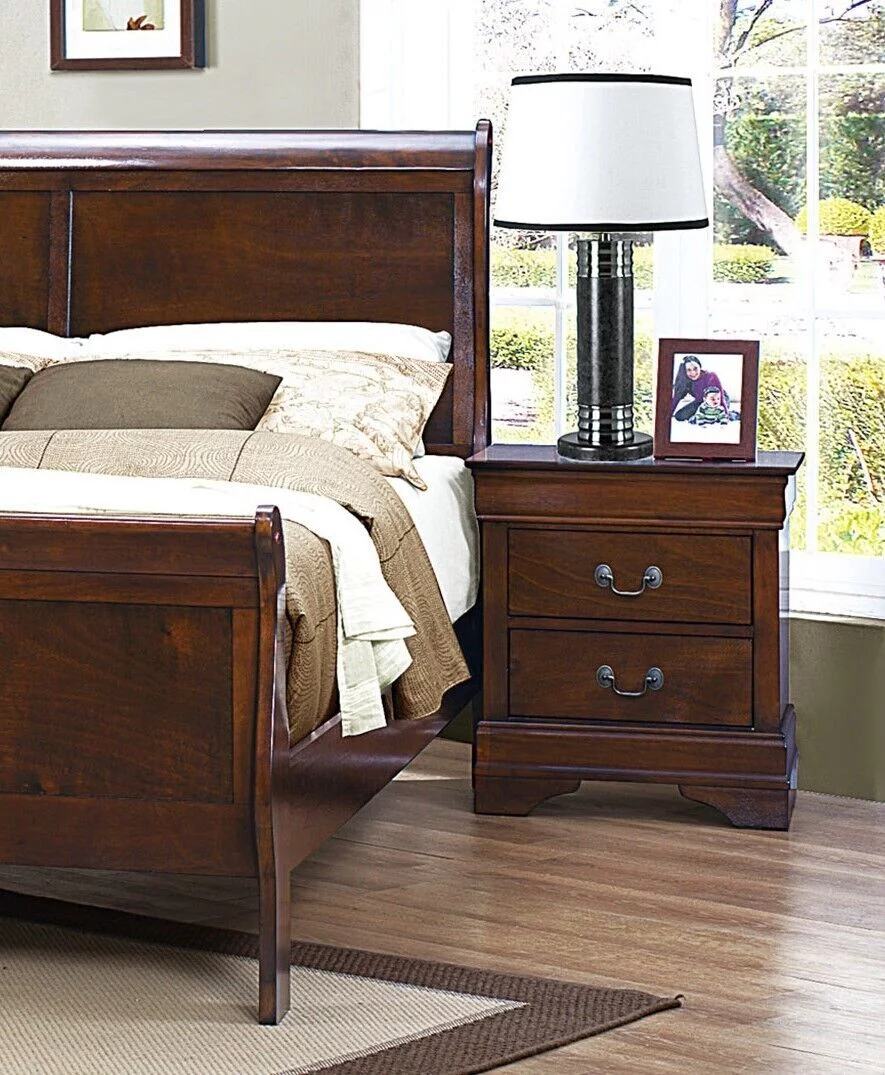 Louis Philippe Style Bedroom 3pc Set Full Size Bed 2x Nightstands Brown Cherry Finish Classic Bedroom Furniture
