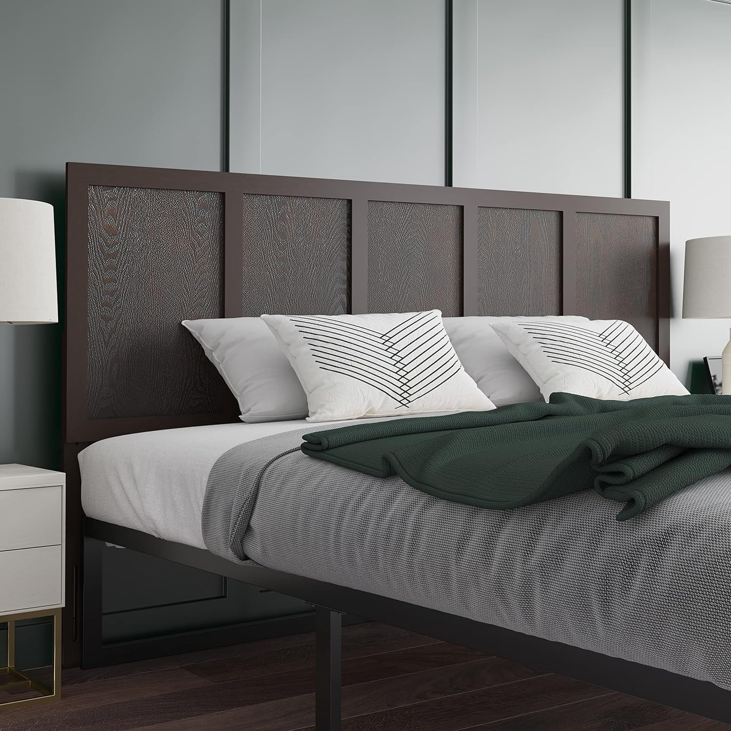 Omar King Size Four Panel Wooden Adjustable Headboard In Dark Brown