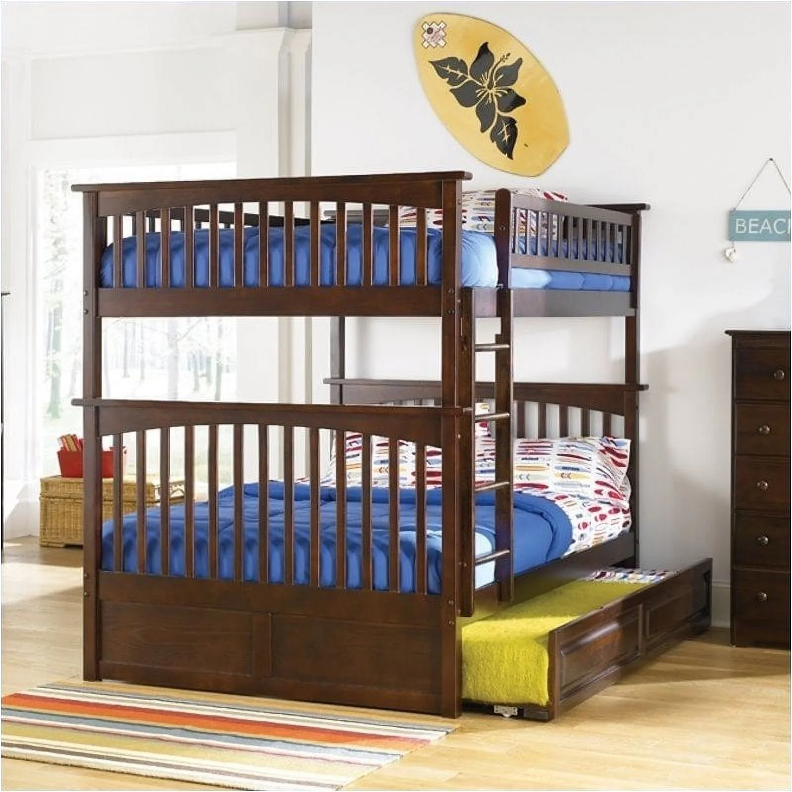 Bowery Hill Full over Full Bunk Bed in Antique Walnut