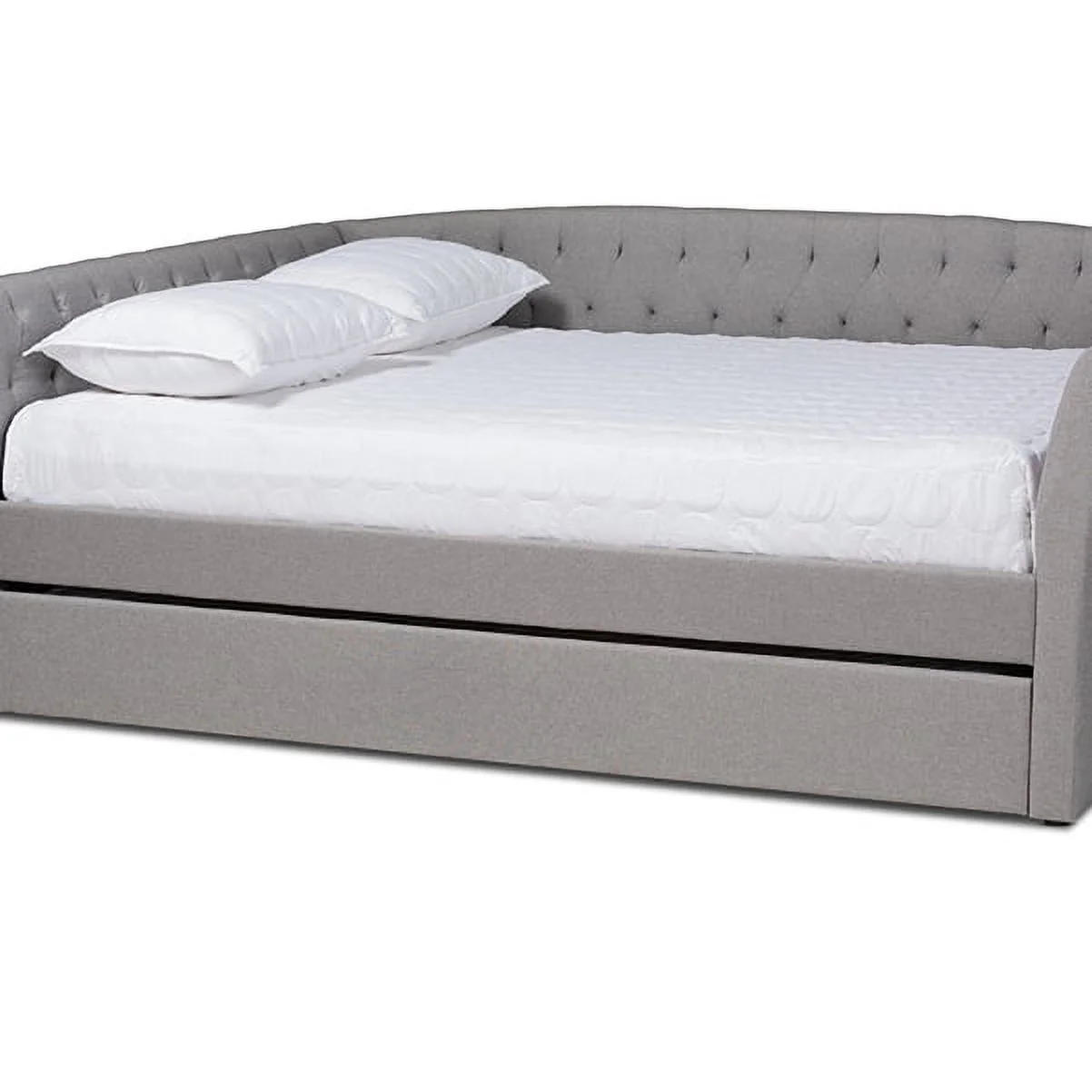 Delora Modern and Contemporary Light Grey Fabric Upholstered Full Size Daybed with Roll-Out Trundle Bed