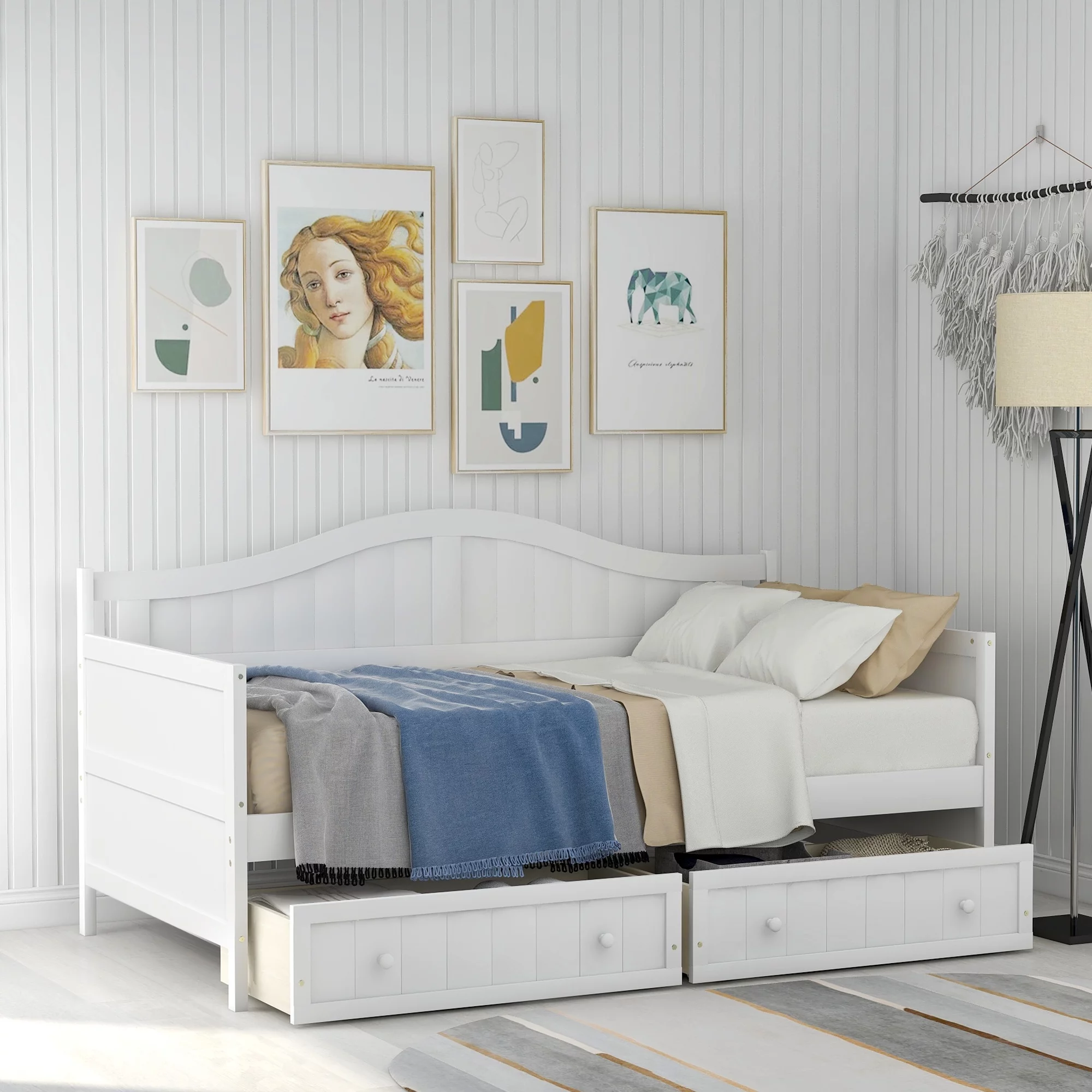 CoSoTower Twin Wooden Daybed With 2 Drawers, Sofa Bed For Bedroom Living Room, No Box Spring Needed, White