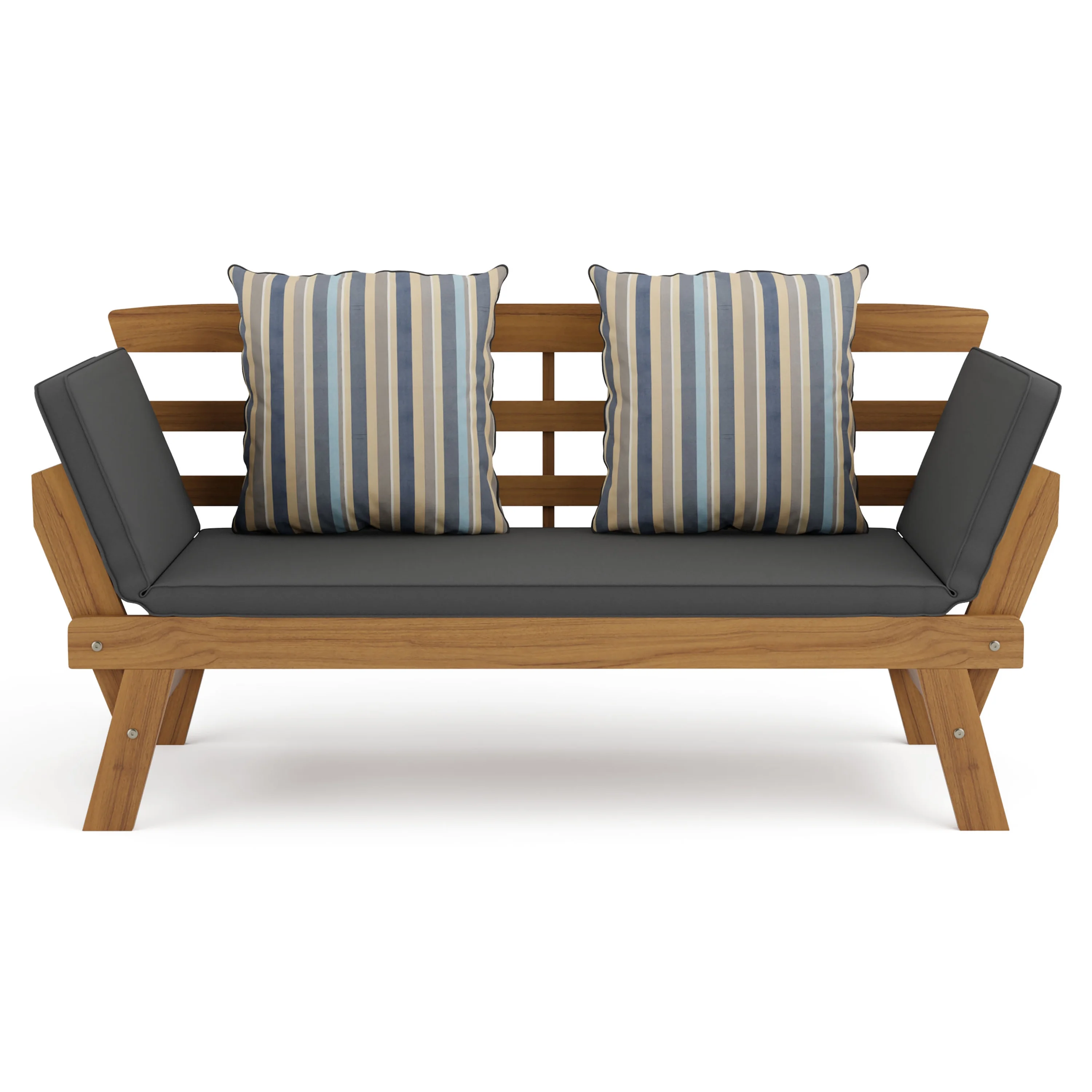 Furniture of America Kaui Wood Patio Convertible Sofa Daybed, Natural and Gray