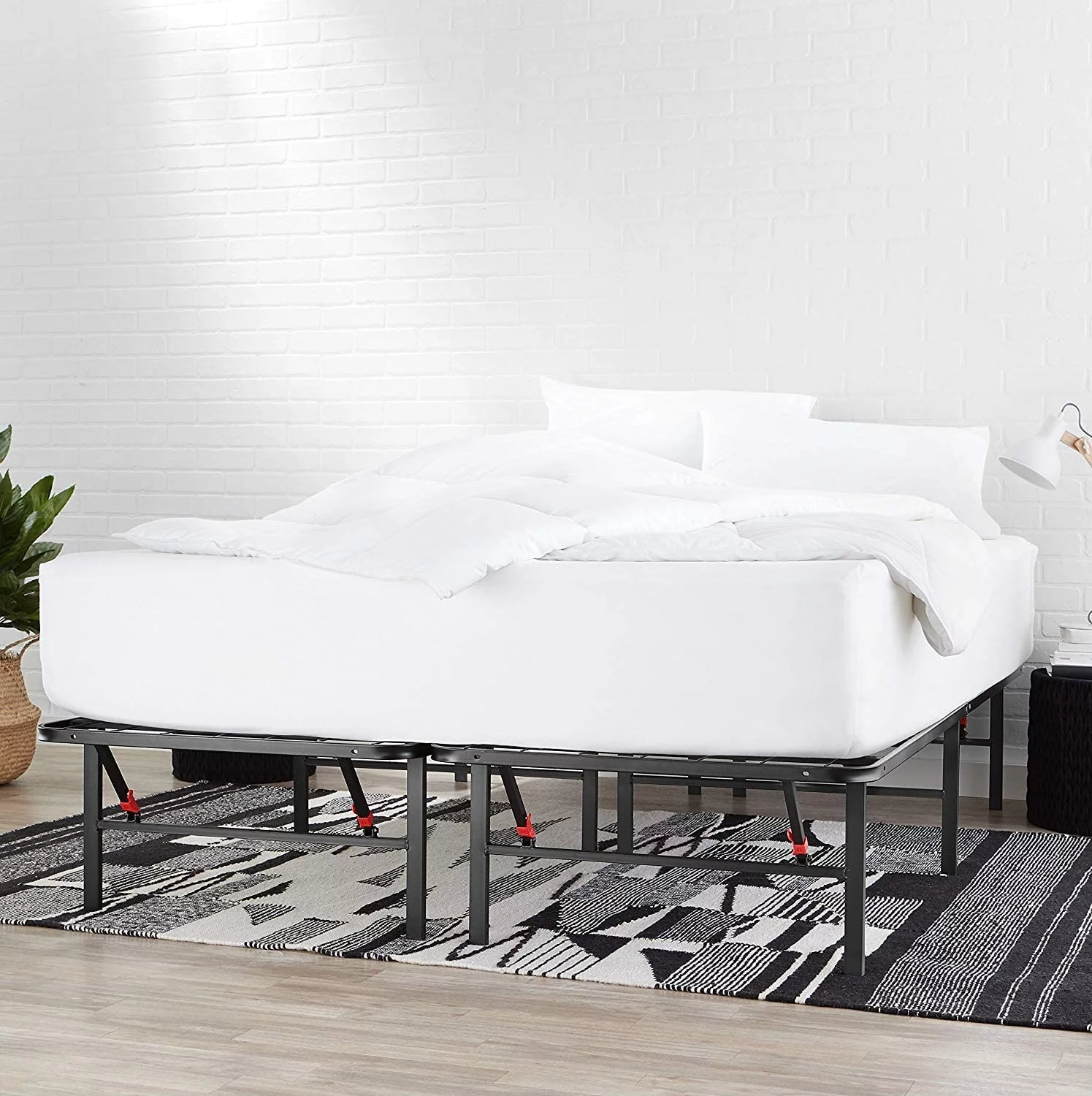 LIHONG Foldable Metal Platform Bed Frame with Tool Free Setup, 14 Inches High, Sturdy Steel Frame, No Box Spring Needed, King, Black