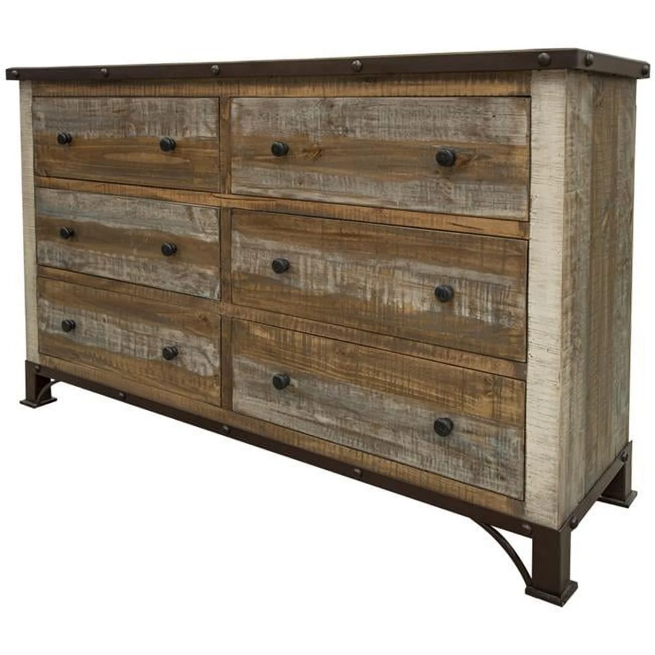 61 in. Brown Solid Wood Six Drawer Double Dresser