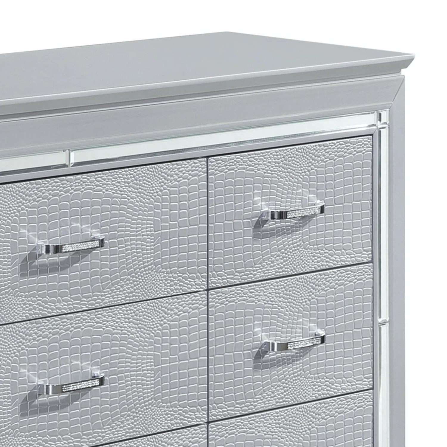 Benzara Mirror Accented Wooden Dresser With 9 Drawers, Gray