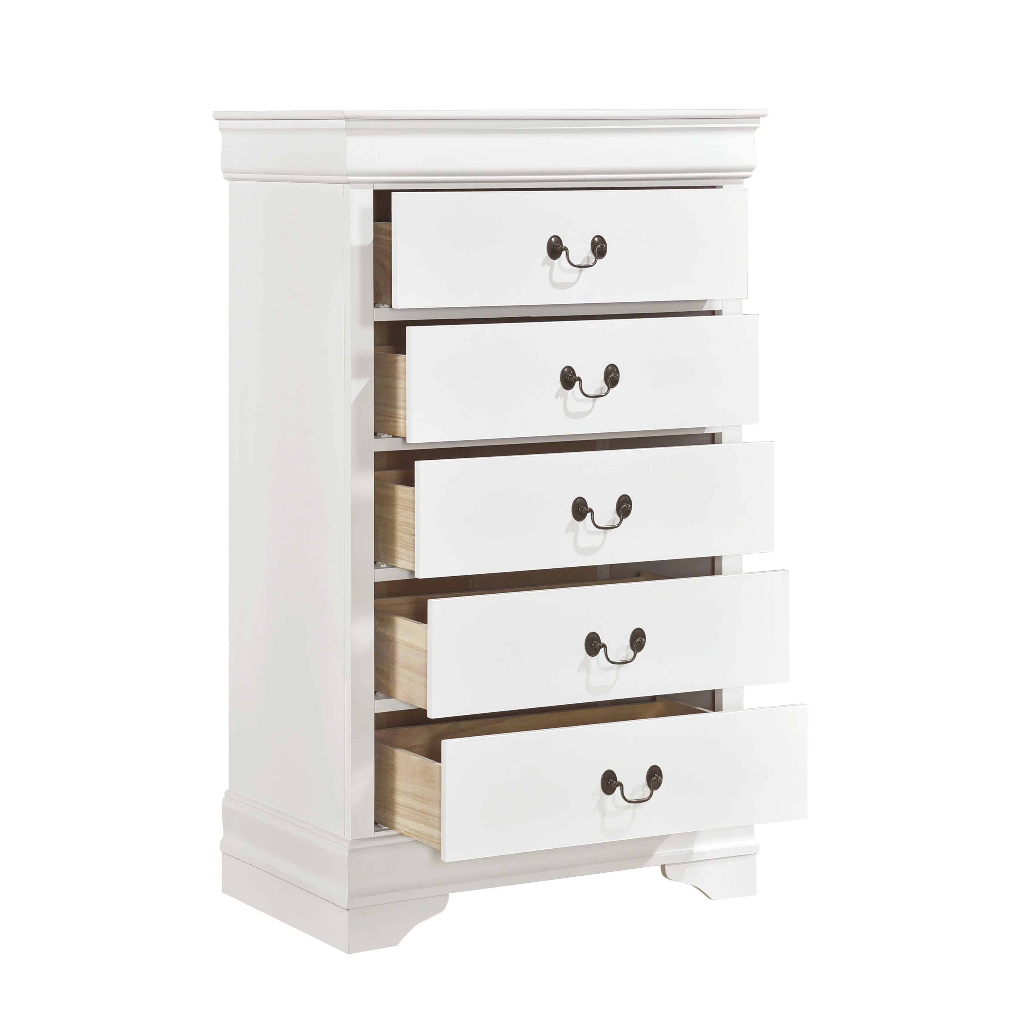 Dcenta Traditional Design White Finish 1pc Chest of 5 Drawers Drop Handles Drawers Bedroom Furniture