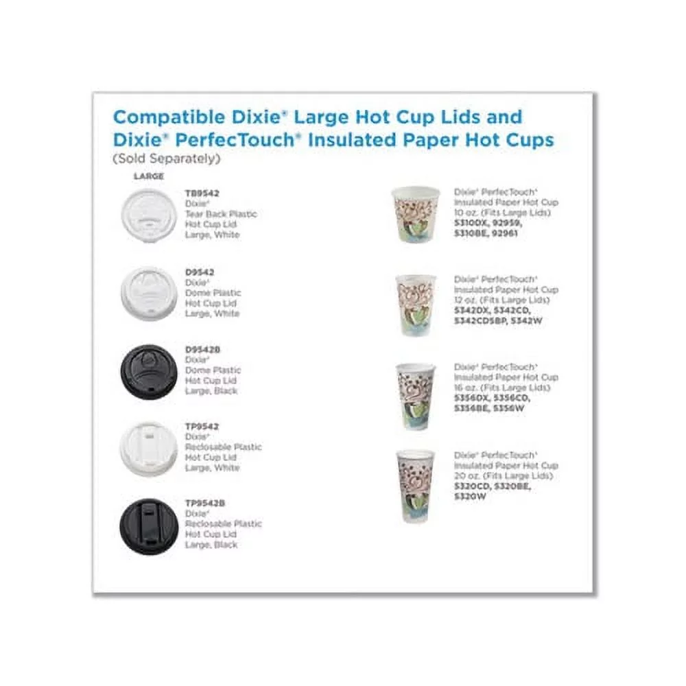 Dixie Reclosable Lids for 12 and 16 oz. PerfecTouch Cups, TP9542, White, 1,000 Count (100/Pack, 10 Packs/Carton)