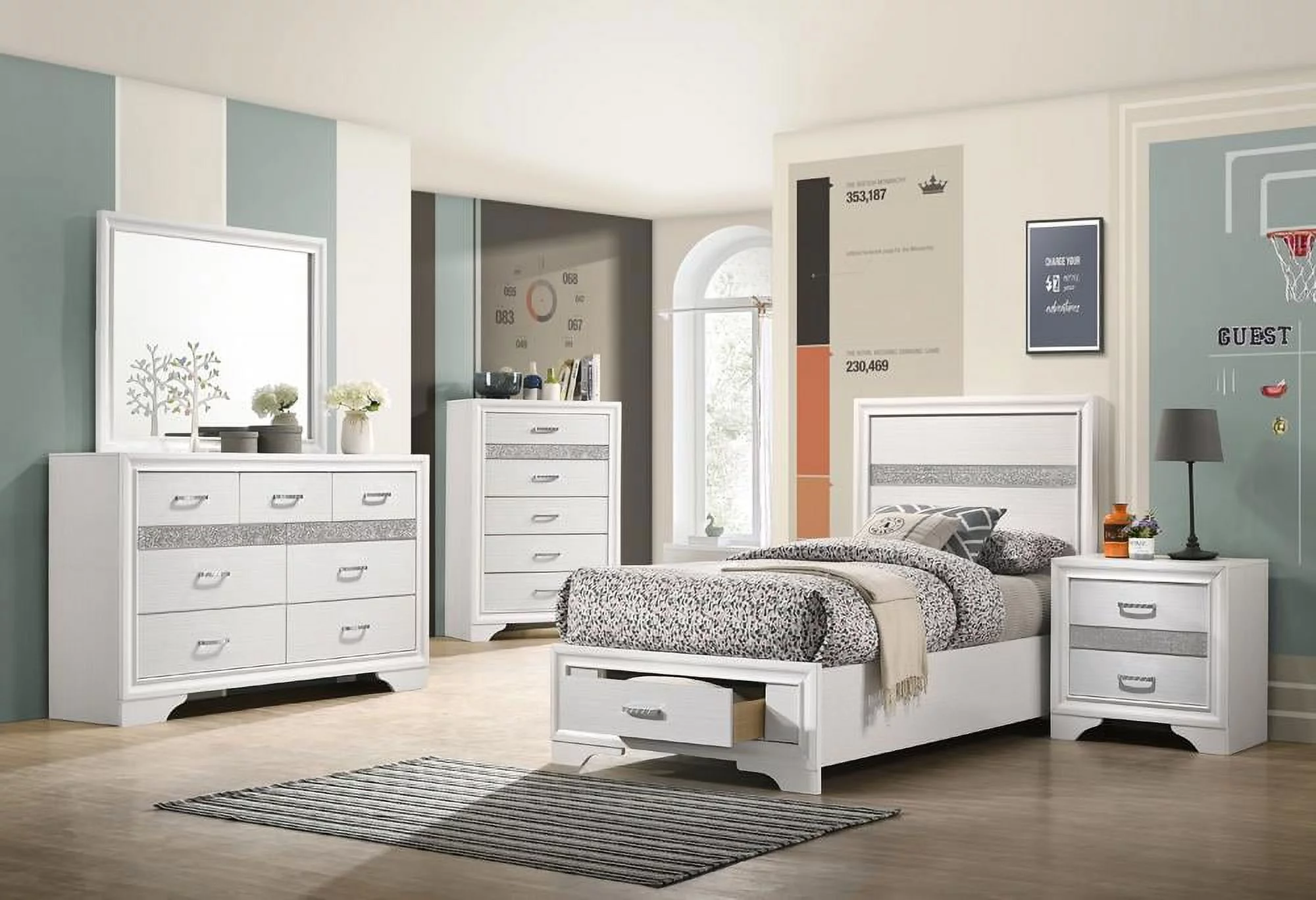 Coaster Miranda Contemporary 4-piece Twin Storage Wood Bedroom Set White