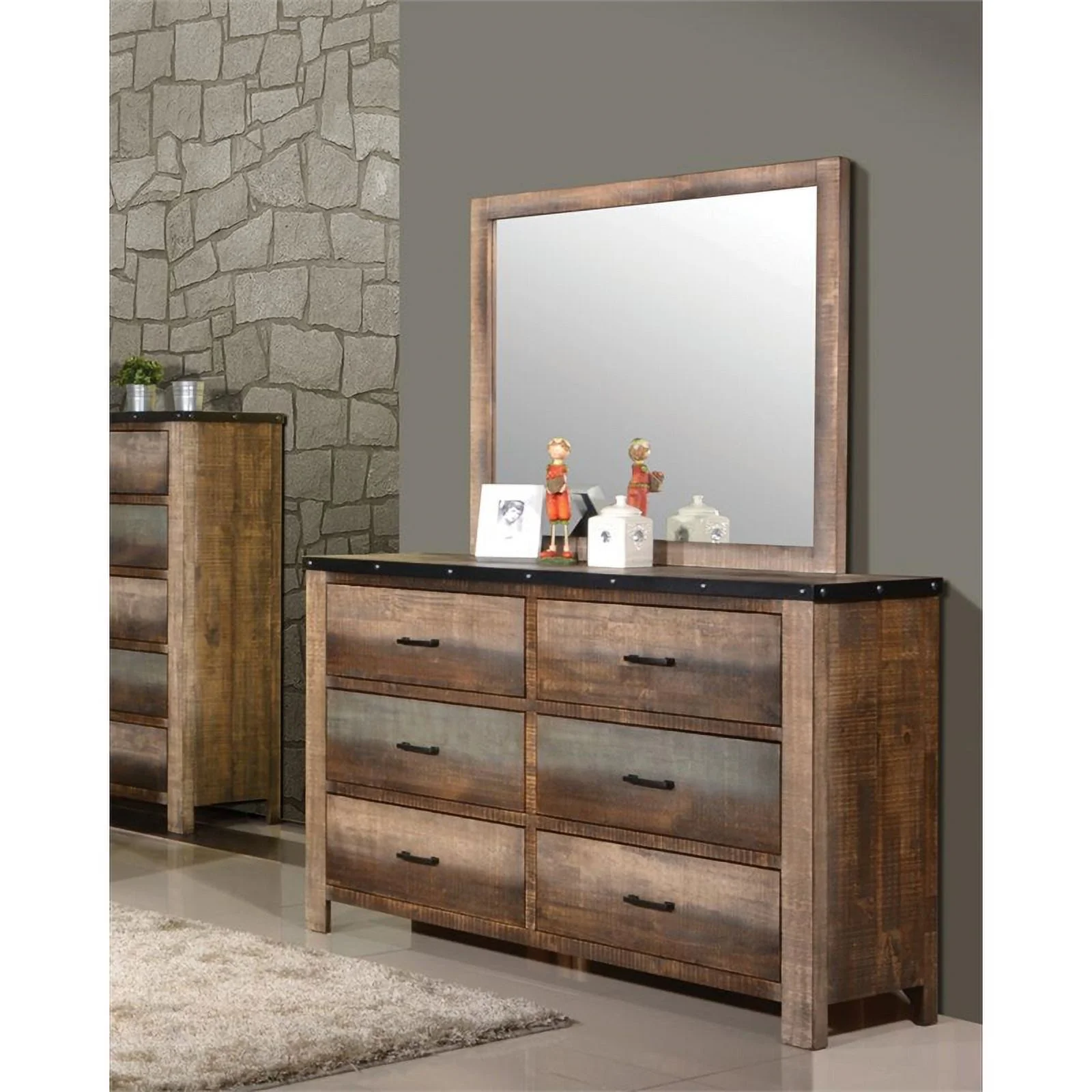 Pemberly Row 6-drawer Farmhouse Wood Dresser Antique Multi-Color