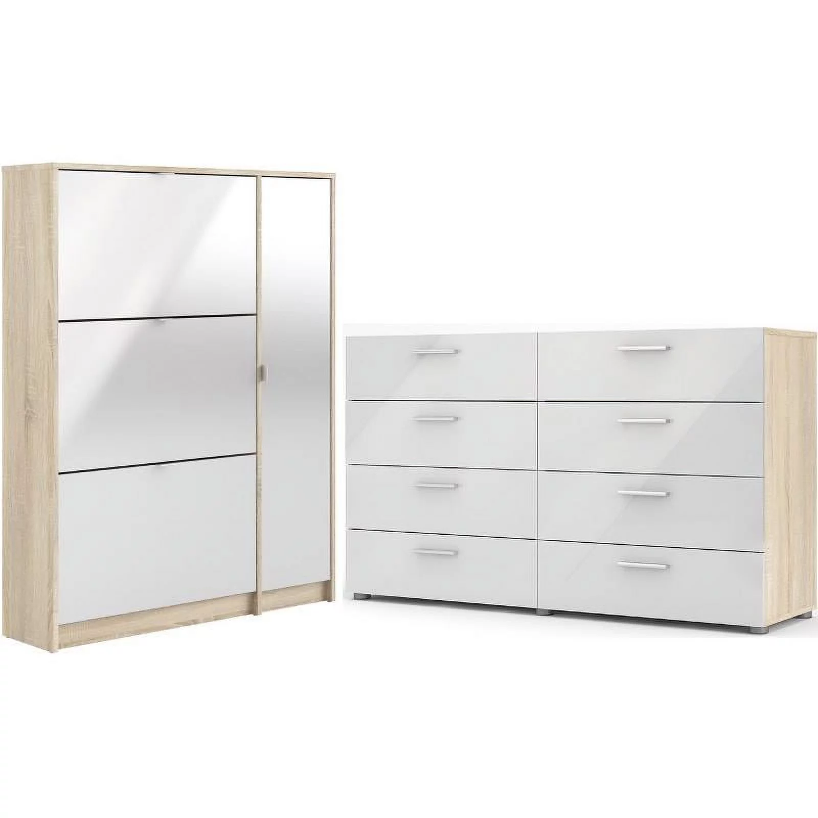Home Square 2 Piece Furniture Set with Dresser and Shoe Cabinet in Oak/White
