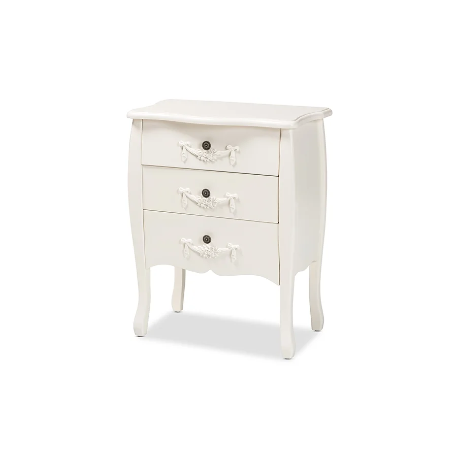 Baxton Studio Eliya Classic and Traditional White Finished Wood 3-Drawer Storage Cabinet