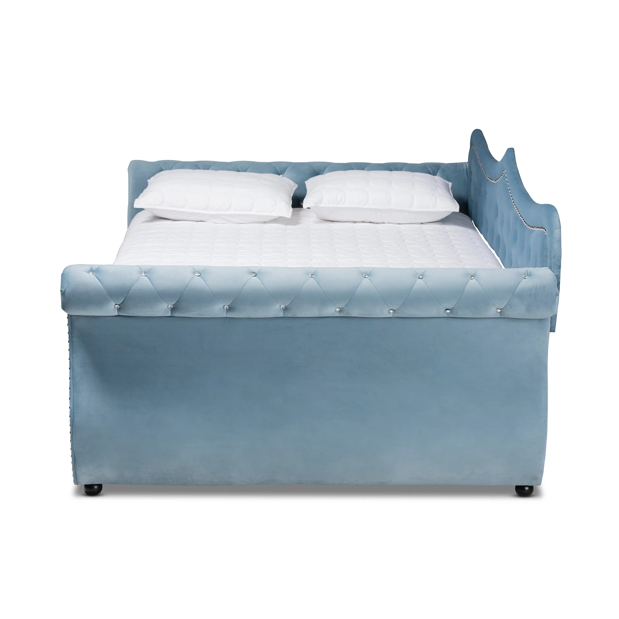 Baxton Studio Abbie Light Blue Velvet Upholstered and Crystal Tufted Queen Daybed