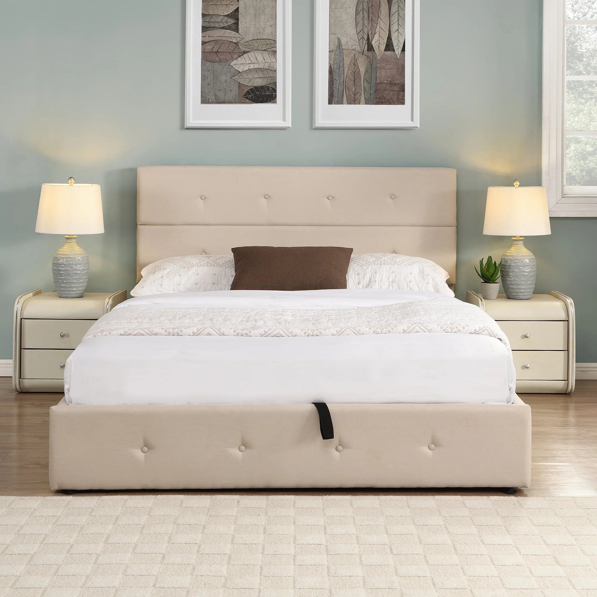 Upholstered Platform Bed Frame with Underneath Storage, Modern Upholstered Platform Bed with Headboard, Heavy Duty Bed Frame with Wood Slat Support