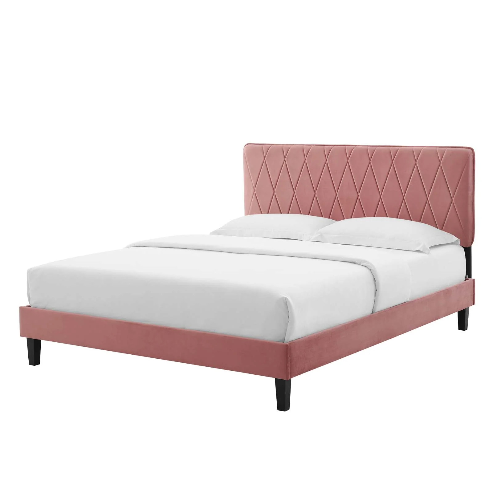 Platform Bed Frame, Queen Size, Velvet, Pink, Modern Contemporary Urban Design, Bedroom Master Guest Suite