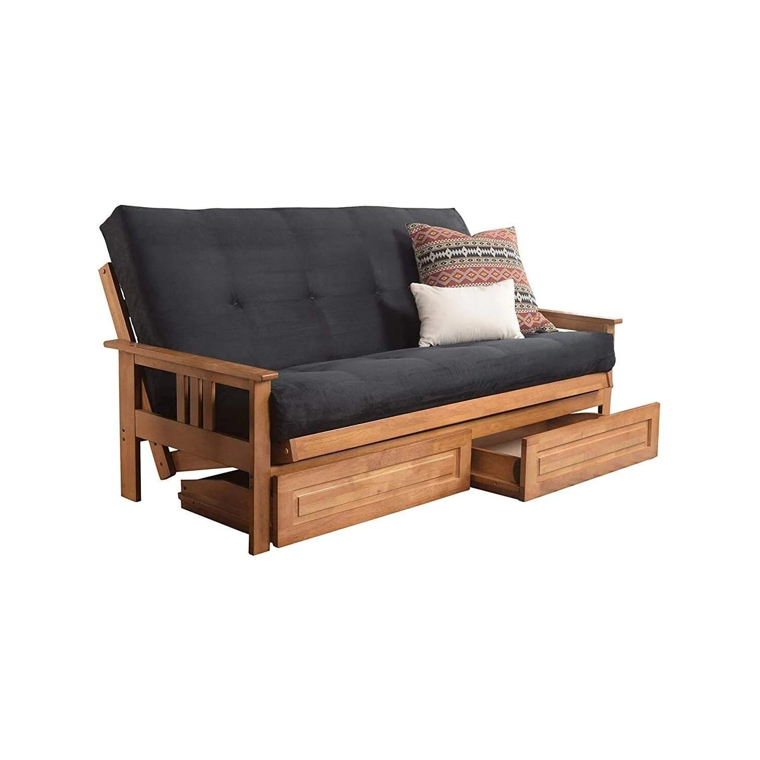 Homestock Rustic Retreat Full Futon Frame with Storage Drawers, Color:Butternut/Gray