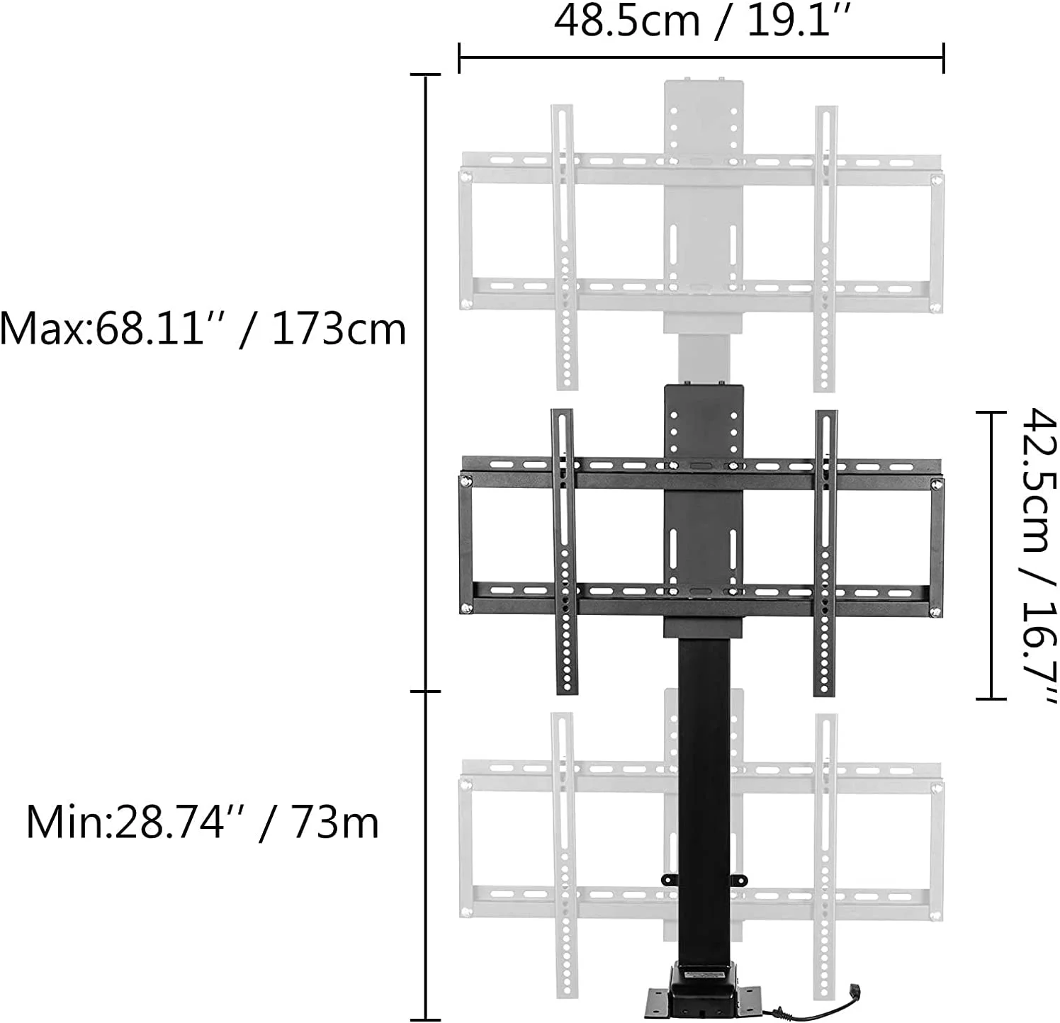 VEVOR Motorized TV Lift Stroke Length 39.4 inches Motorized TV Mount Fit for 32-70 inch TV Lift with Remote Control Height Adjustable 28.74-68.11 inch,Load Capacity 154lbs