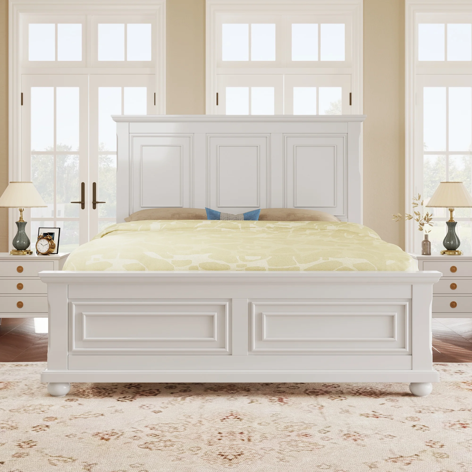 Elegant White Full-Sized Mansion Bed in Traditional Town and Country Pinewood Style