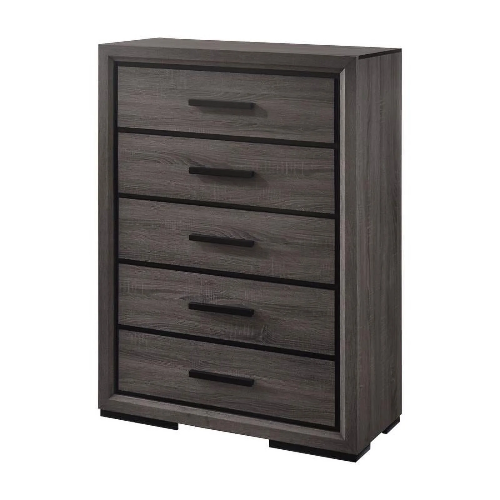 FOA Drummond 3-Piece Gray Wood Panel Bedroom Set- King + Nightstand + Chest