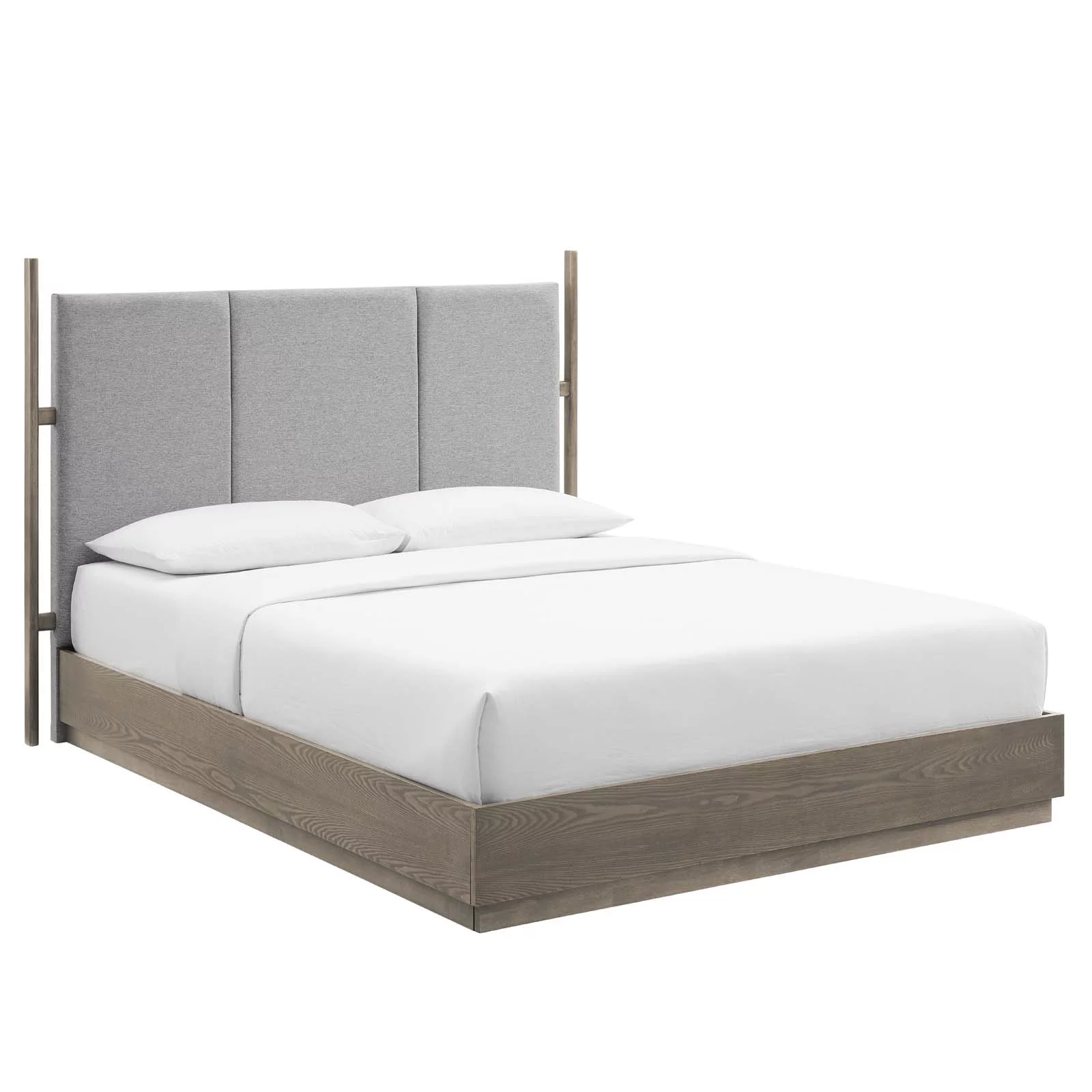 Modway Merritt Upholstered Queen Platform Bed in Oak Light Gray
