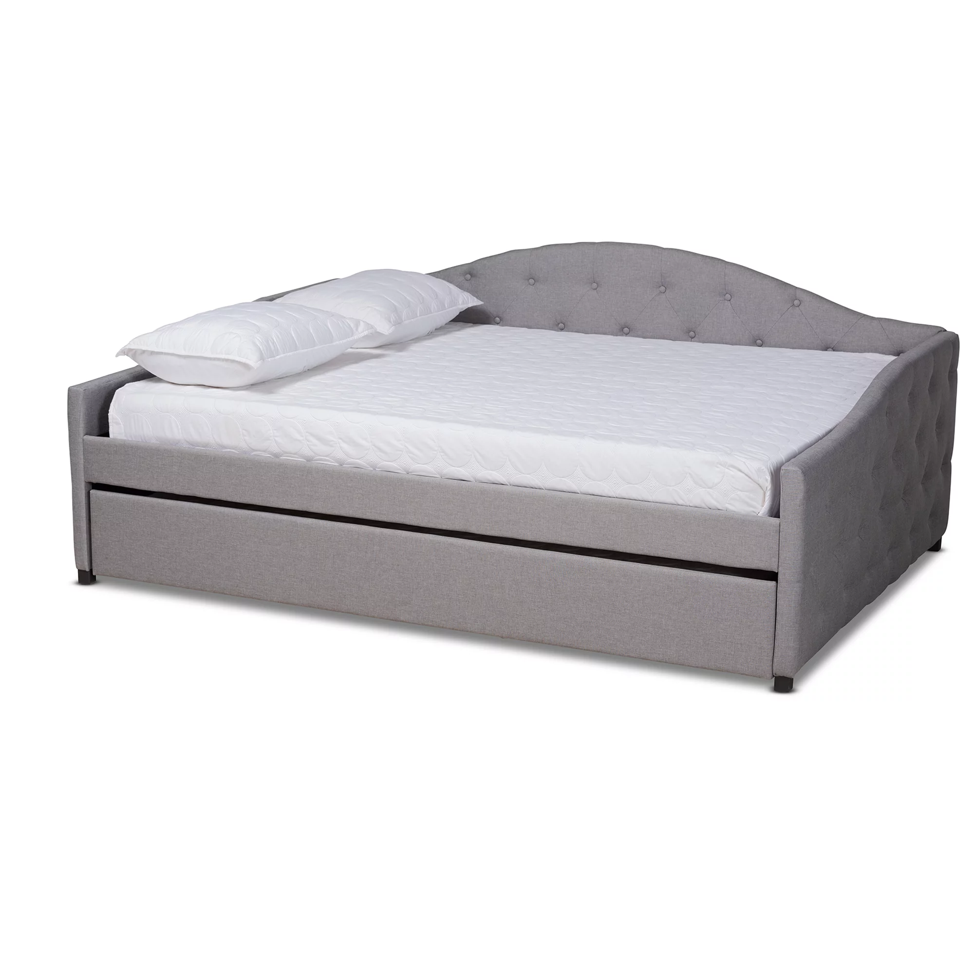 Baxton Studio Becker Transitional Upholstered with Trundle Daybed, Queen, Grey/Black