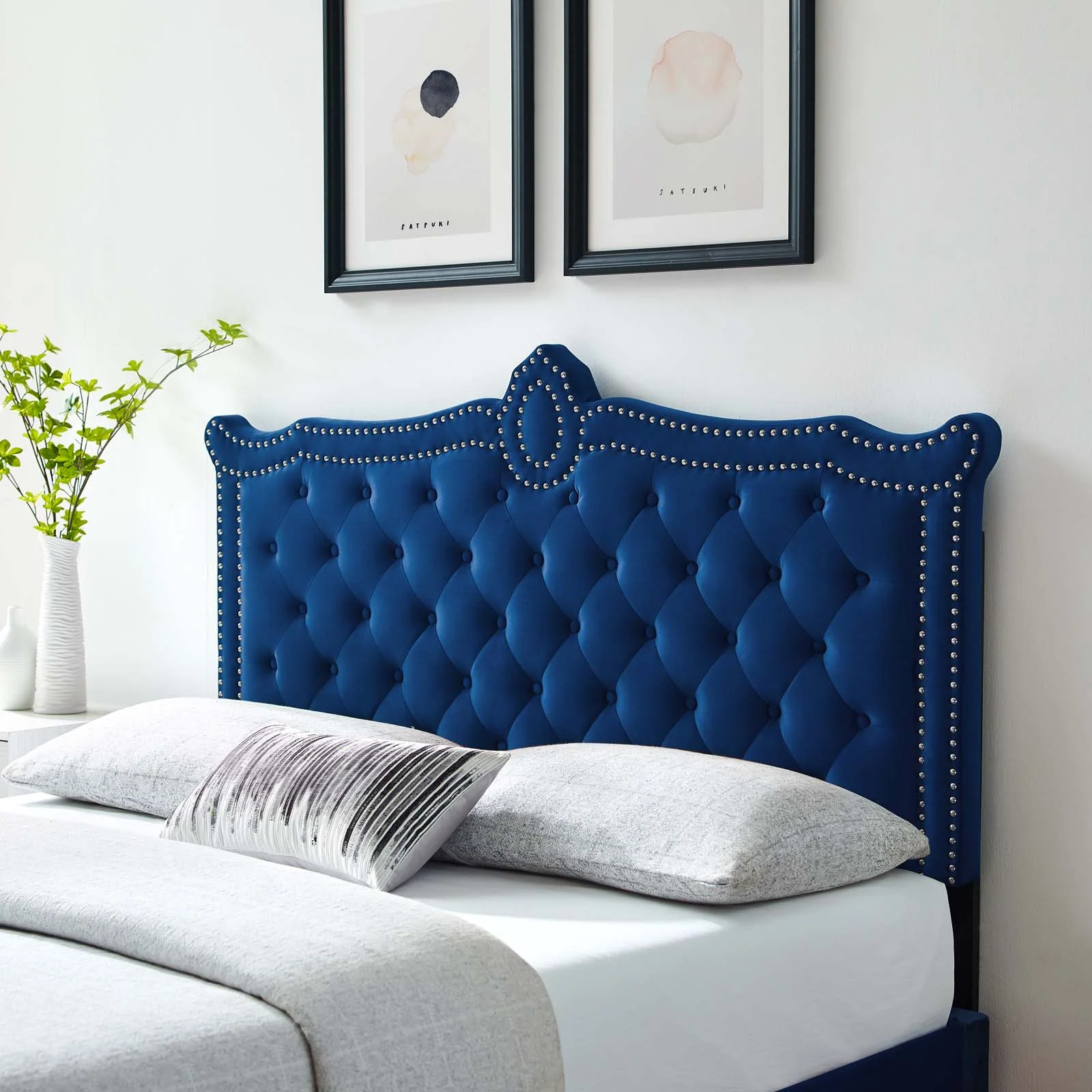 Modway Louisa Tufted Performance Velvet Twin Headboard in Navy