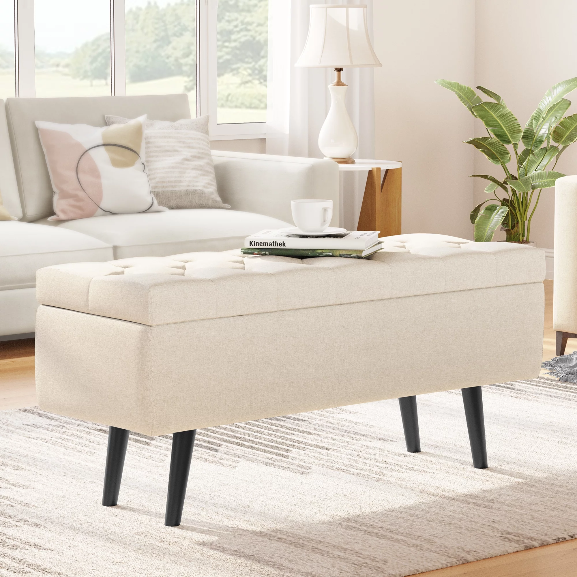 Dextrus Storage Ottoman Bench for Bedroom, Living Room, Entryway, End of Bed Bench (Beige)