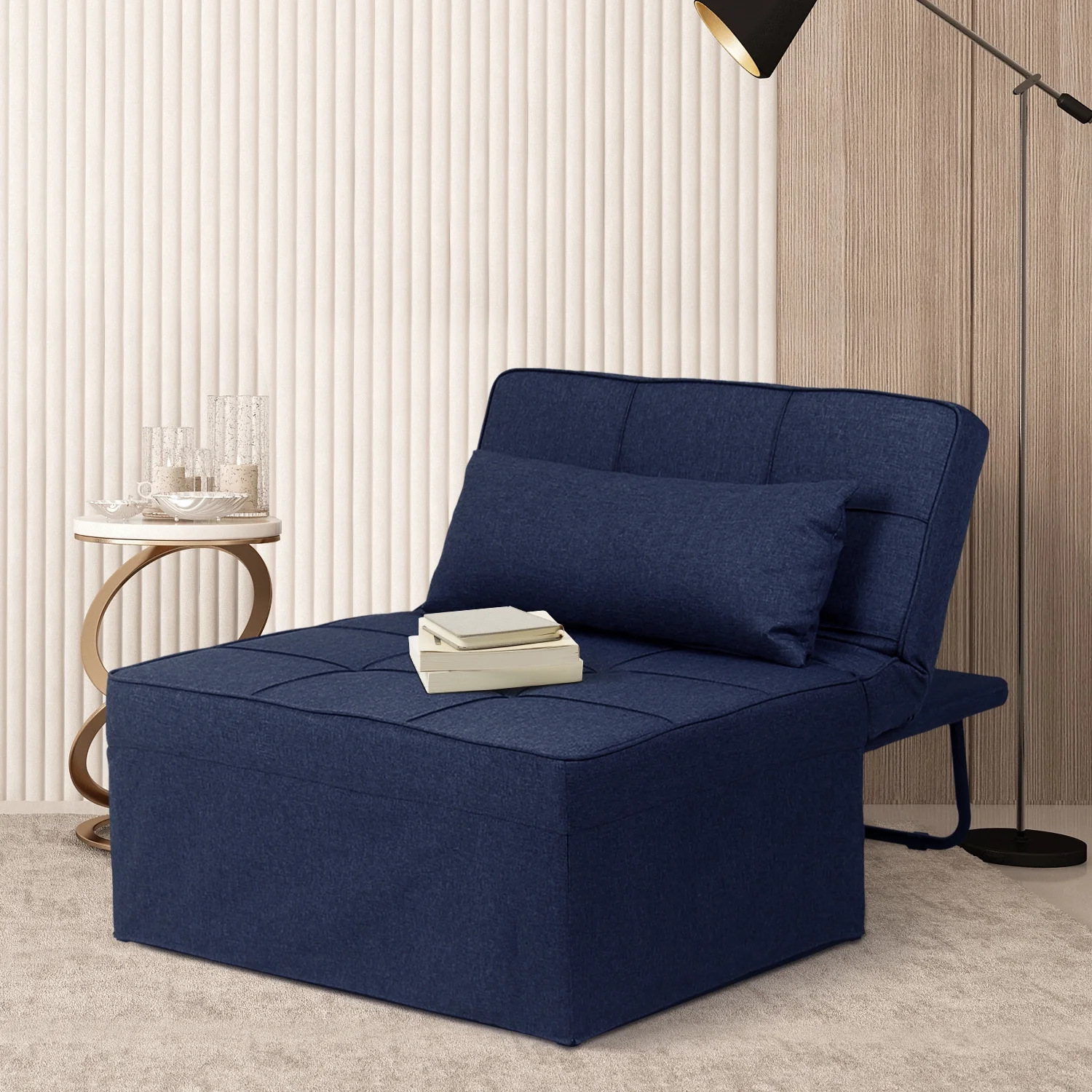 Ainfox Folding Sofa Bed, 4 in 1 Daybeds Ottoman Chair Lounge Couch for Guest Sleeper, Suitable for Modern Living Room, Bedroom, Twin Size(Dark Blue)