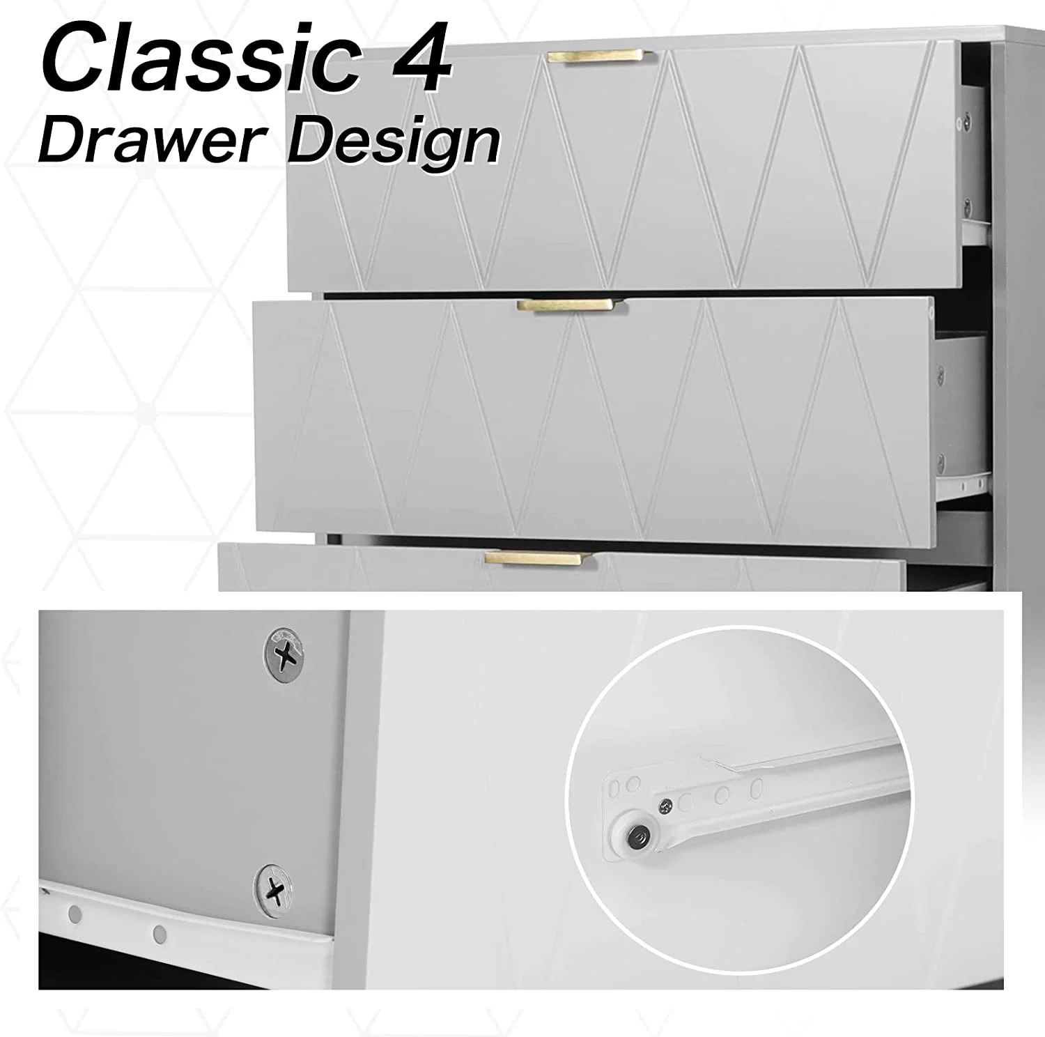 UEV New 4 Drawer Dresser Chest of Drawers Wooden Dresser with 4 Metal Legs Tall Dresser with Anti-Tipping Device Dresser Set for Bedroom Living Room Closet(Black)