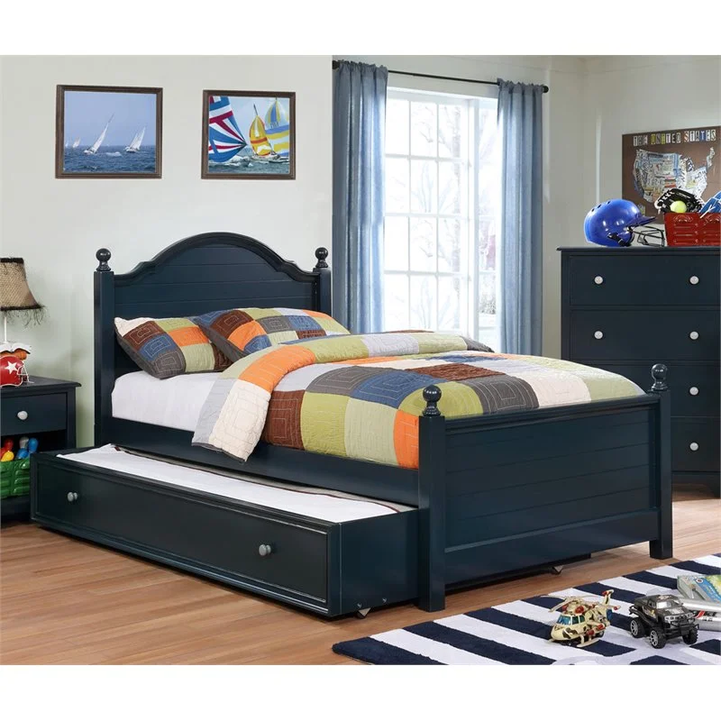 Bowery Hill Modern Wood Panel Kids Twin Bed with Trundle in Blue