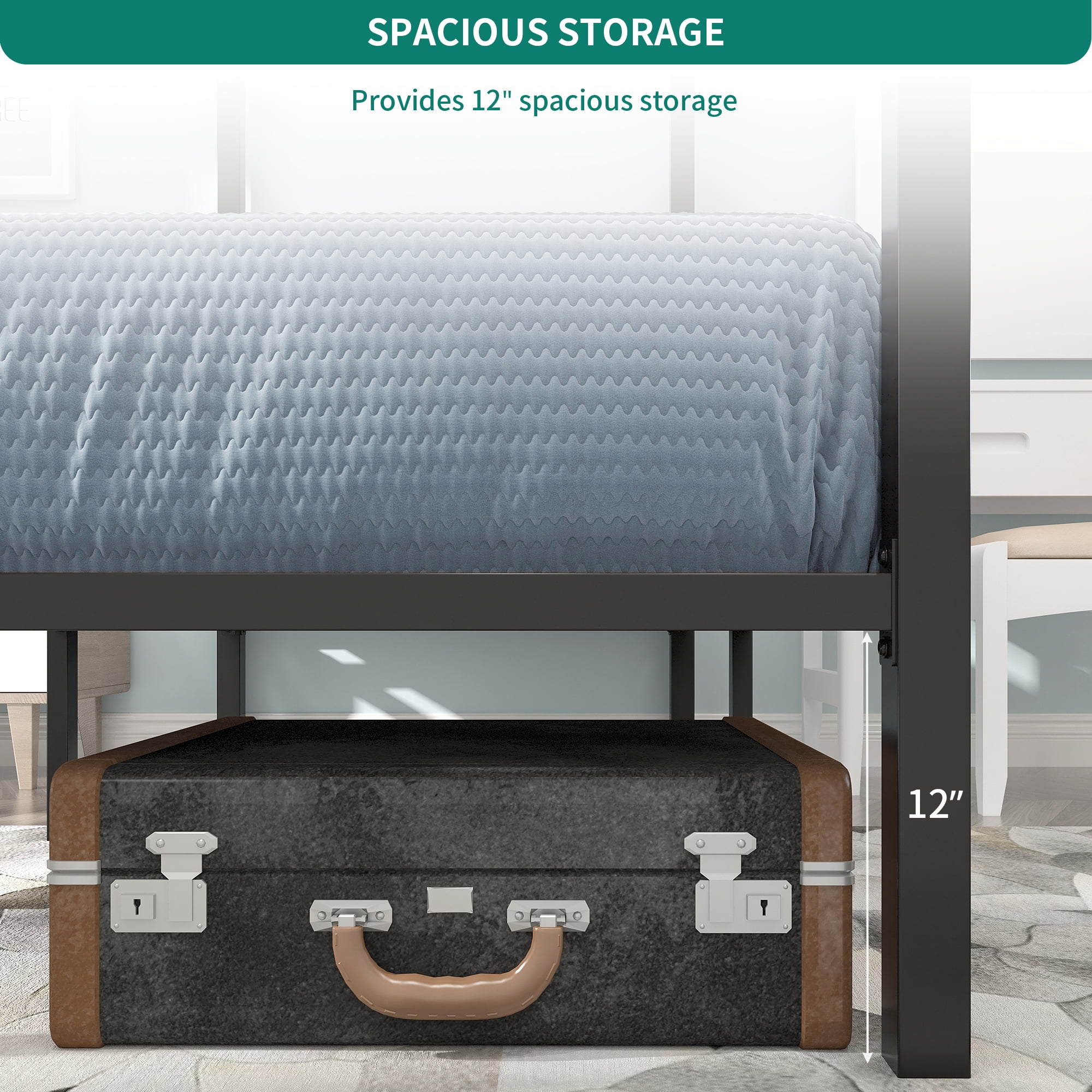 Dextrus Canopy Bed Frame with Built-in Headboard ,Strong Metal Slat Mattress Support,No Box Spring Needed,Black,King Size