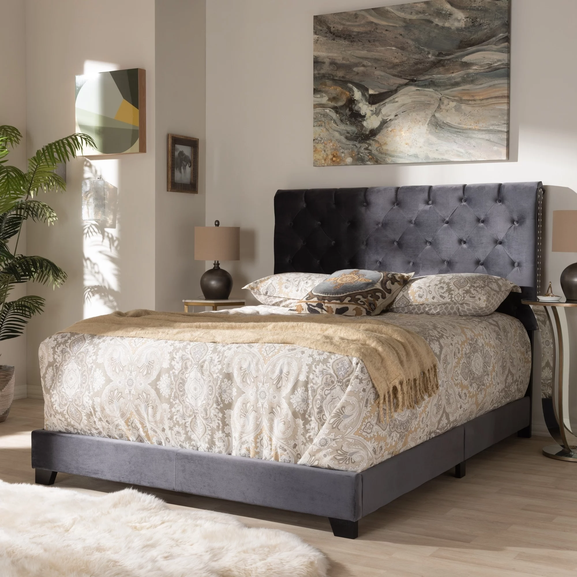 Baxton Studio Contemporary Bed by  Blue King Velvet