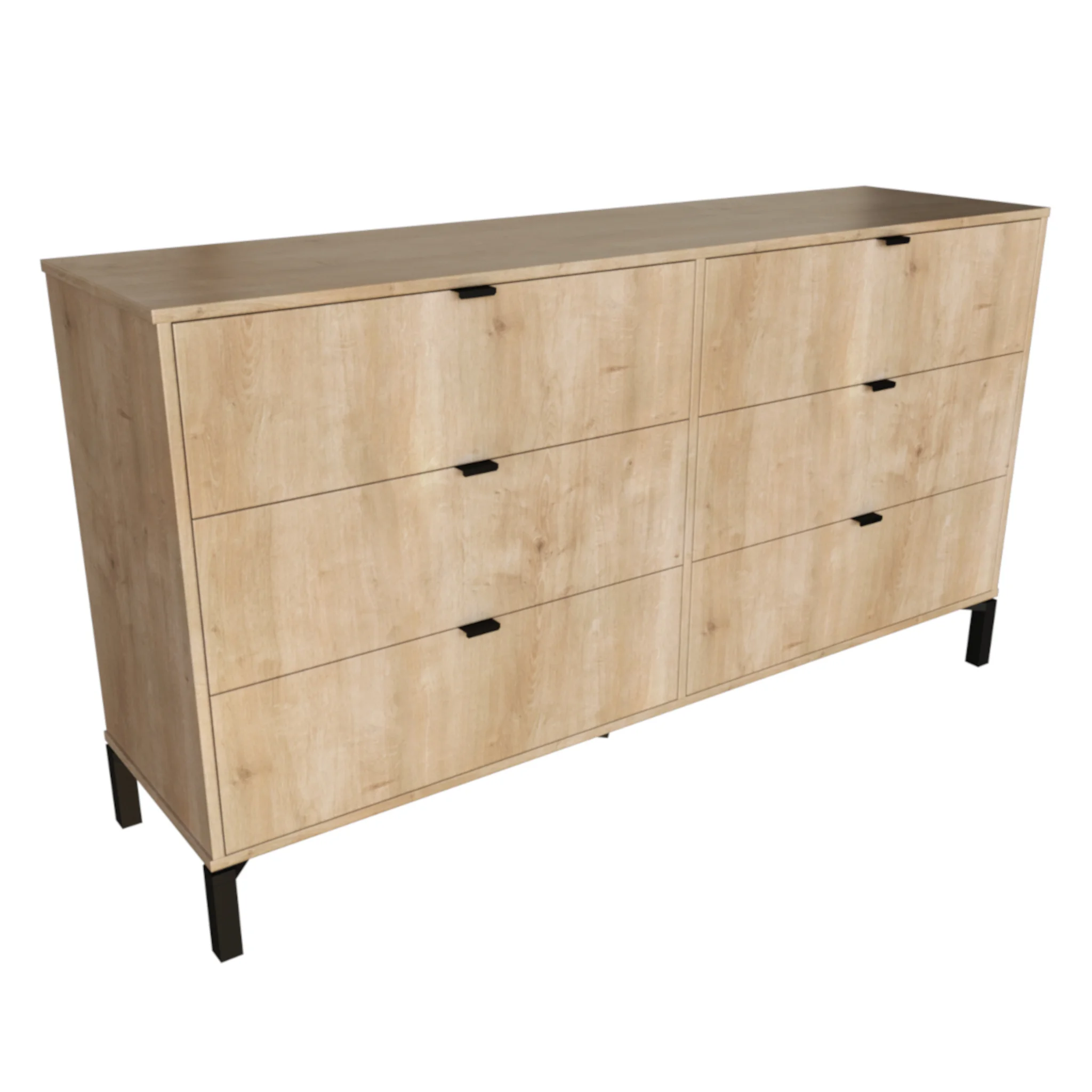 HomeRoots 32 x 59 x 16 in. Light Natural Manufactured Wood with Black Six Drawers Double Dresser