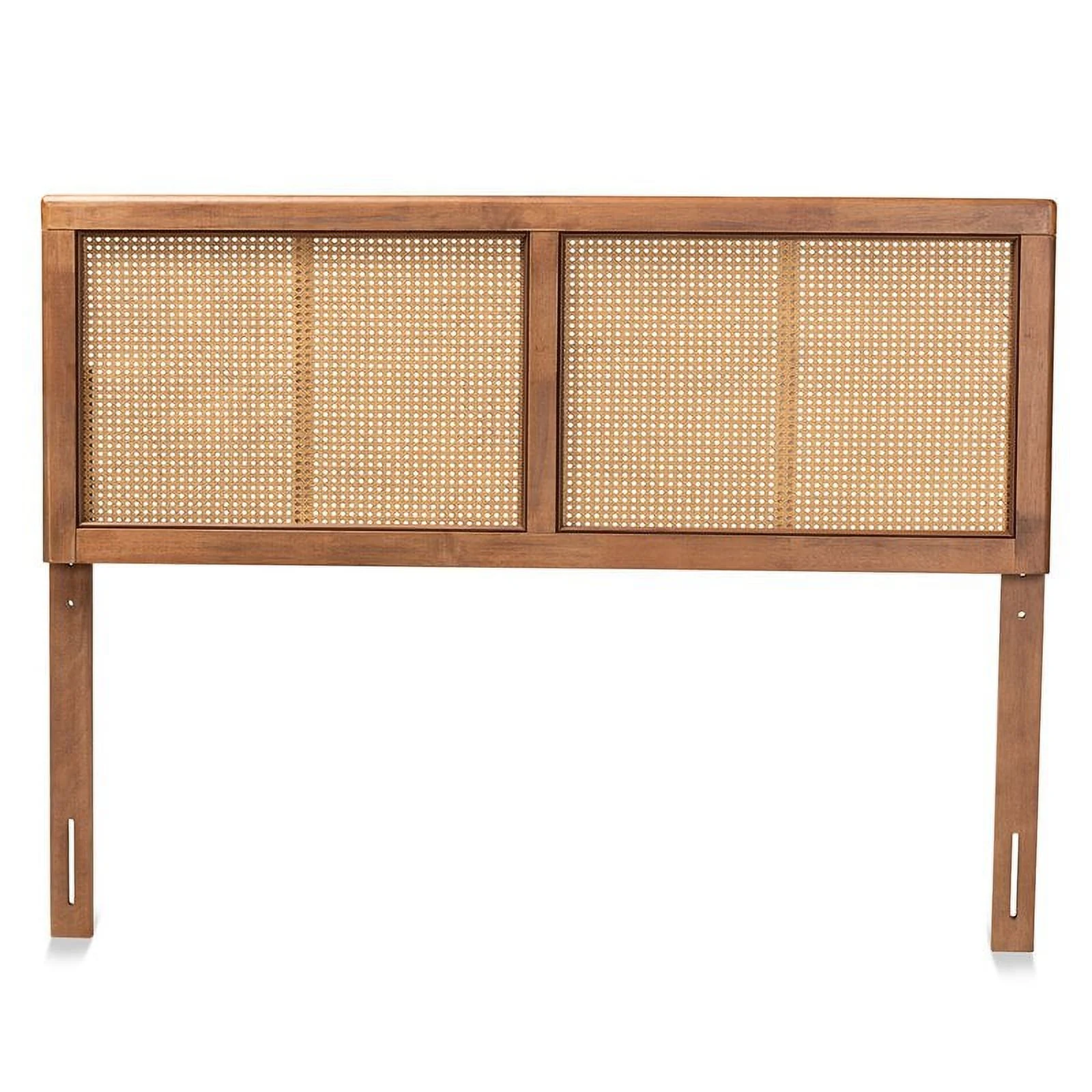 Bowery Hill Mid-Century Rattan Full Size Headboard in Ash Walnut