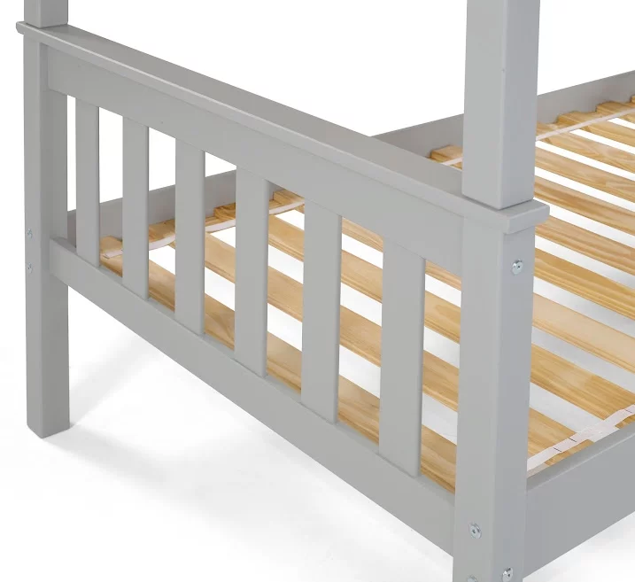 Solid Wood Sturdy Twin Over Twin Bunkbed with Ladder and Safety Rail Grey